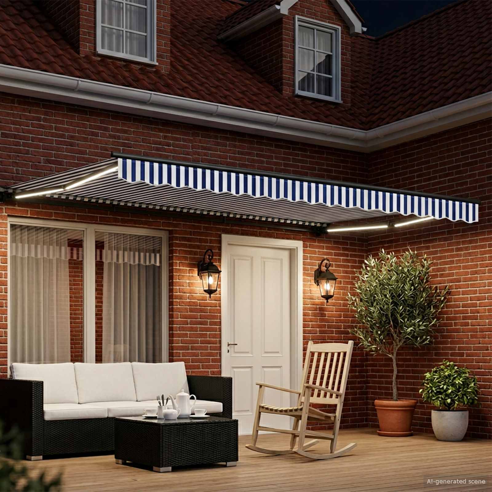 Handmatige Luifelhouder met LED's 4,5 × 3 m is nu te koop bij PeponiXL, paradijselijk wonen!