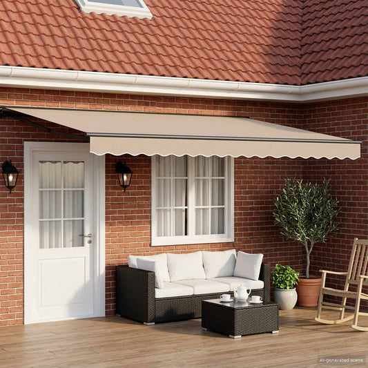 Handmatige Luifelhouder met LED's Beige en Antraciet 4,5 × 3 m is nu te koop bij PeponiXL, paradijselijk wonen!