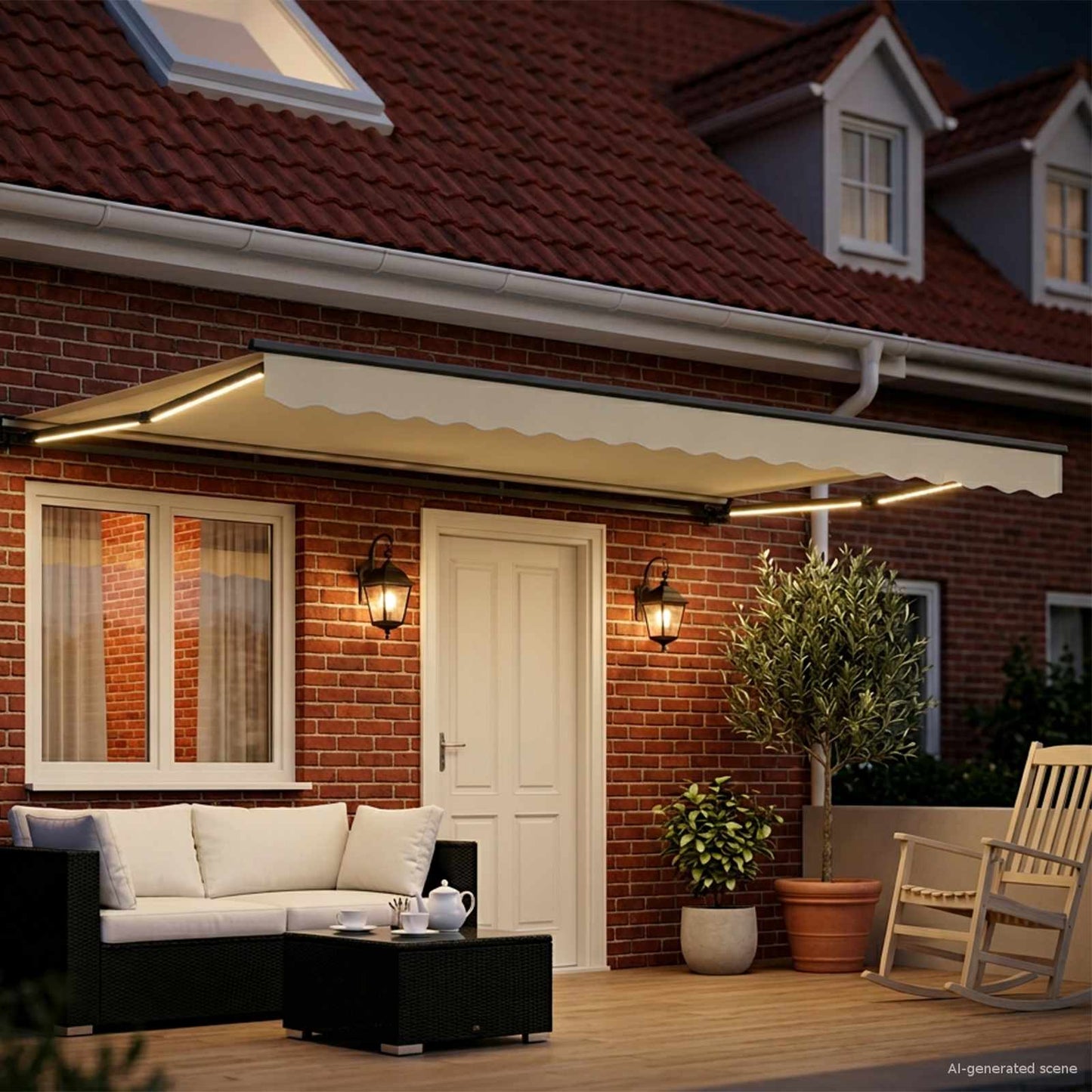 Handmatige Luifelhouder met LED's Crème en Antraciet 5 x 3 m is nu te koop bij PeponiXL, paradijselijk wonen!