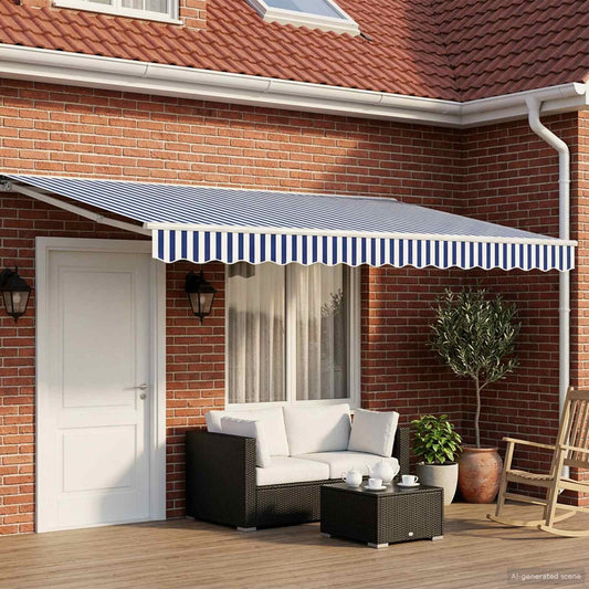 Elektrisch Uittrekbaar Zonnescherm Blauw en Wit 4 × 3,5 m is nu te koop bij PeponiXL, paradijselijk wonen!