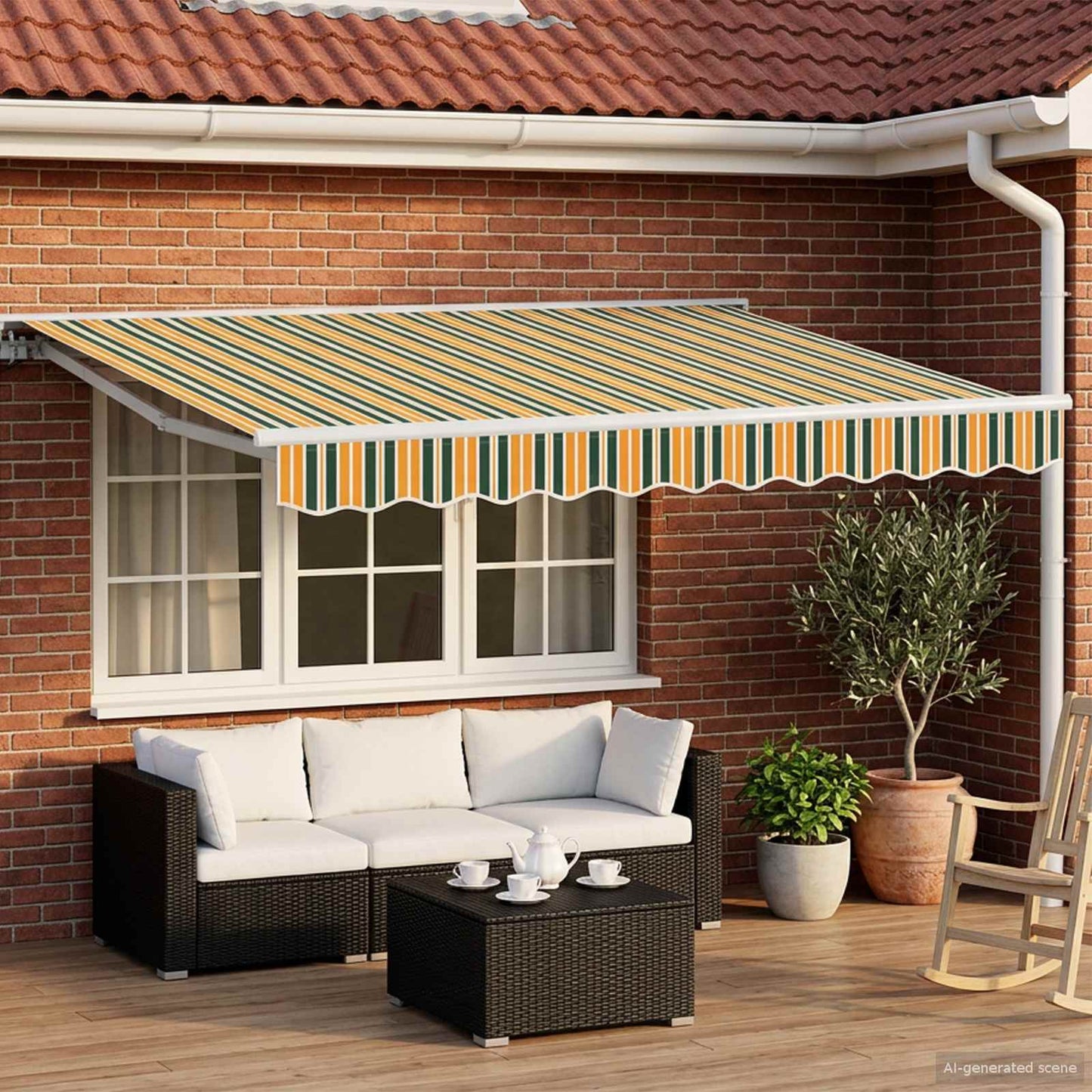 Elektrisch Uittrekbaar Zonnescherm Groen, Geel, Wit 3,5 x 2,5 m is nu te koop bij PeponiXL, paradijselijk wonen!
