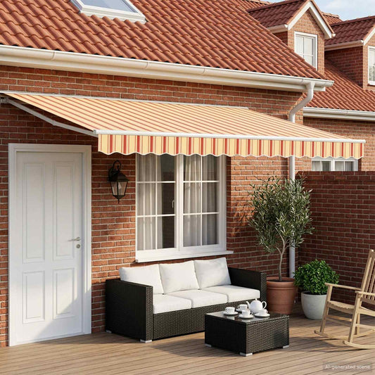 Elektrisch Uittrekbaar Zonnescherm Geel, Oranje en Wit 4 × 3 m is nu te koop bij PeponiXL, paradijselijk wonen!