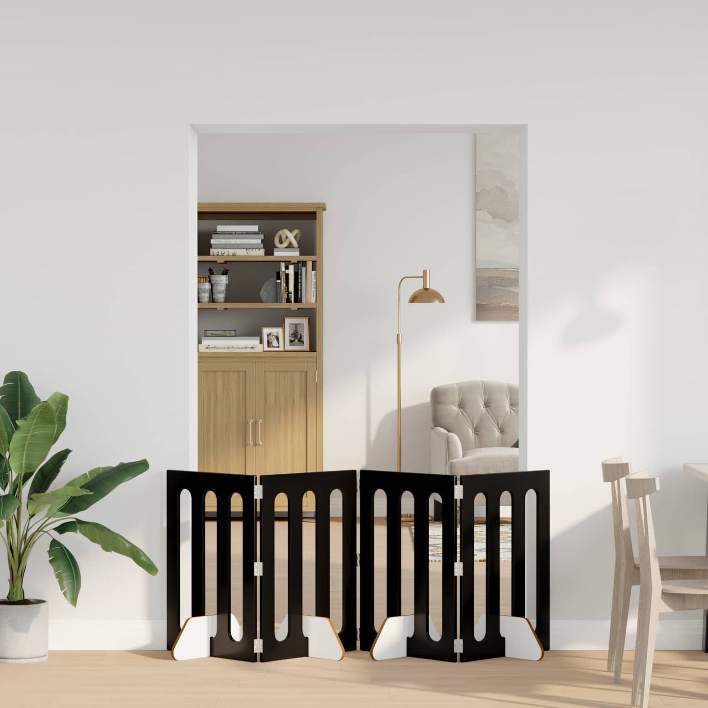 Opvouwbaar huisdierhek 4 pcs Zwarte Eik 201 x 38 x 70 cm is nu te koop bij PeponiXL, paradijselijk wonen!