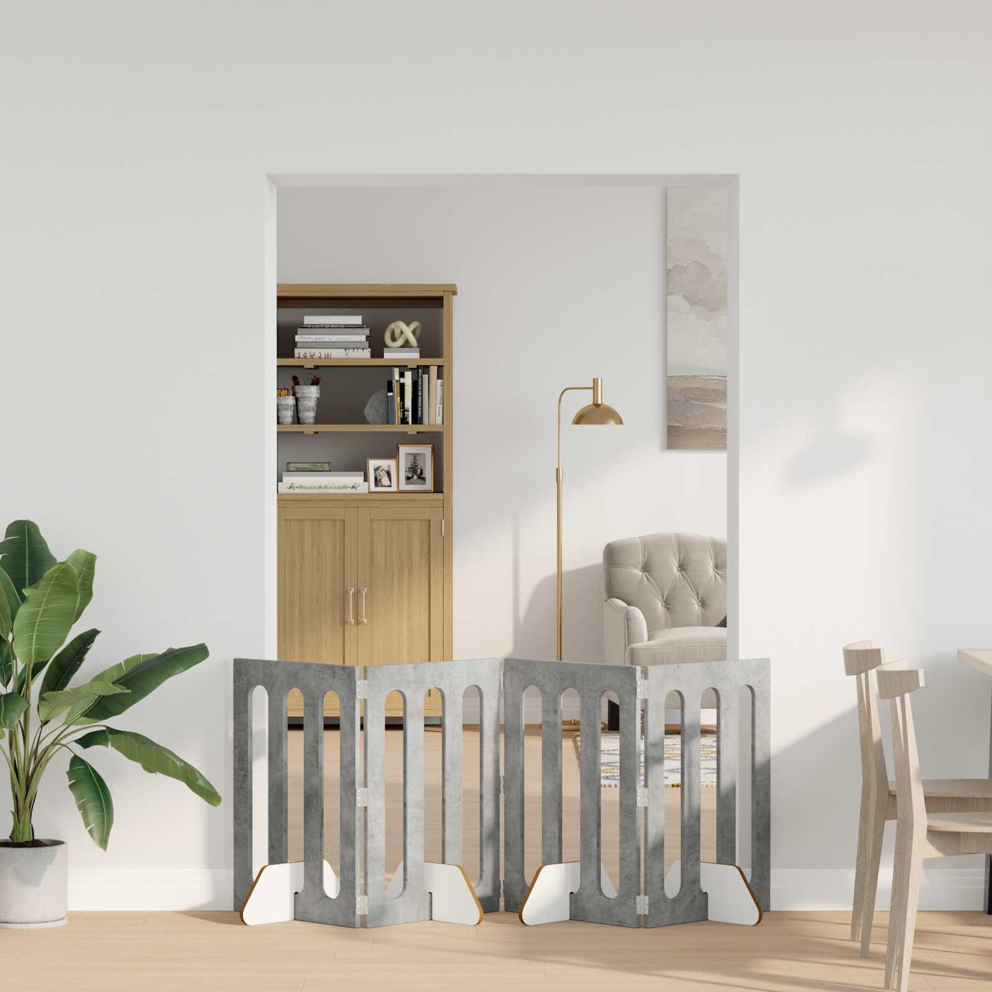 Opvouwbaar huisdierhek 4 pcs Beton Grijs 201 x 38 x 70 cm is nu te koop bij PeponiXL, paradijselijk wonen!
