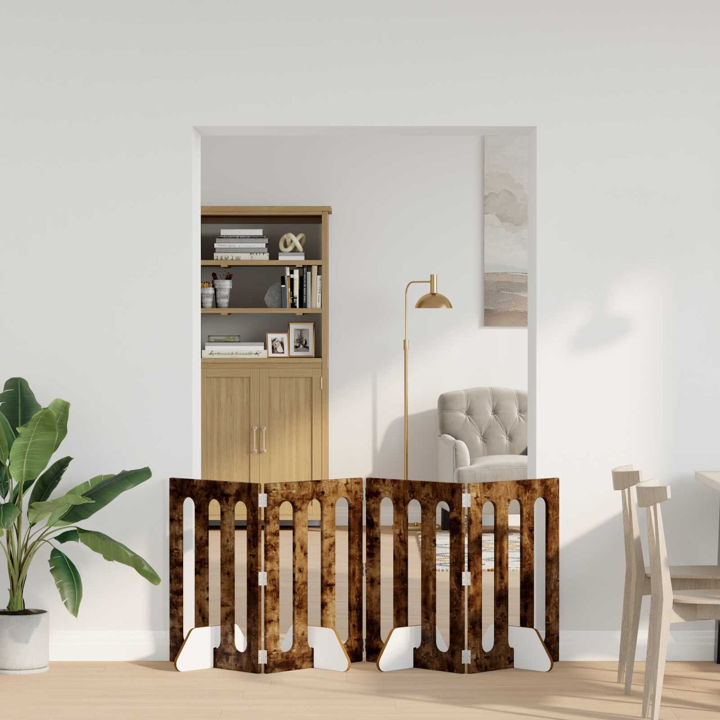 Opvouwbaar huisdierhek 4 pcs Gerookte Eik 201 x 38 x 70 cm is nu te koop bij PeponiXL, paradijselijk wonen!