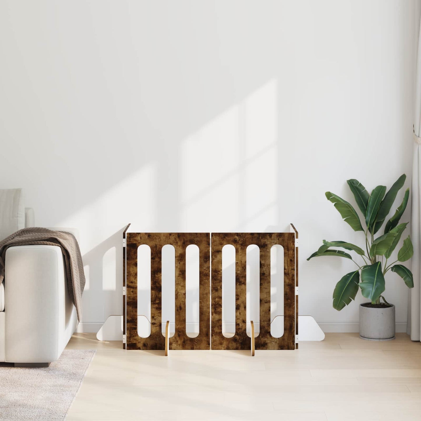 Opvouwbaar huisdierhek 4 pcs Gerookte Eik 201 x 38 x 70 cm is nu te koop bij PeponiXL, paradijselijk wonen!