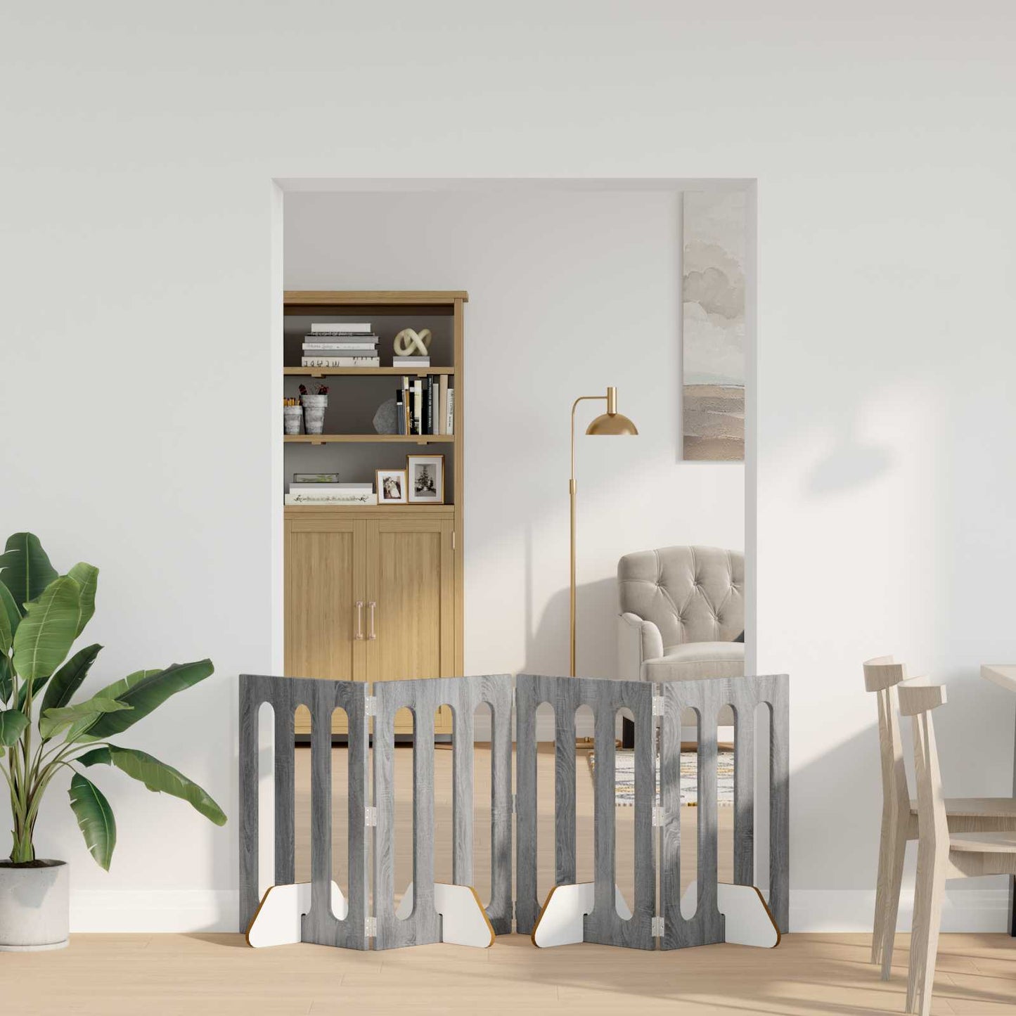 Opvouwbaar huisdierhek 4 pcs Grijze Sonoma 201 x 38 x 70 cm is nu te koop bij PeponiXL, paradijselijk wonen!