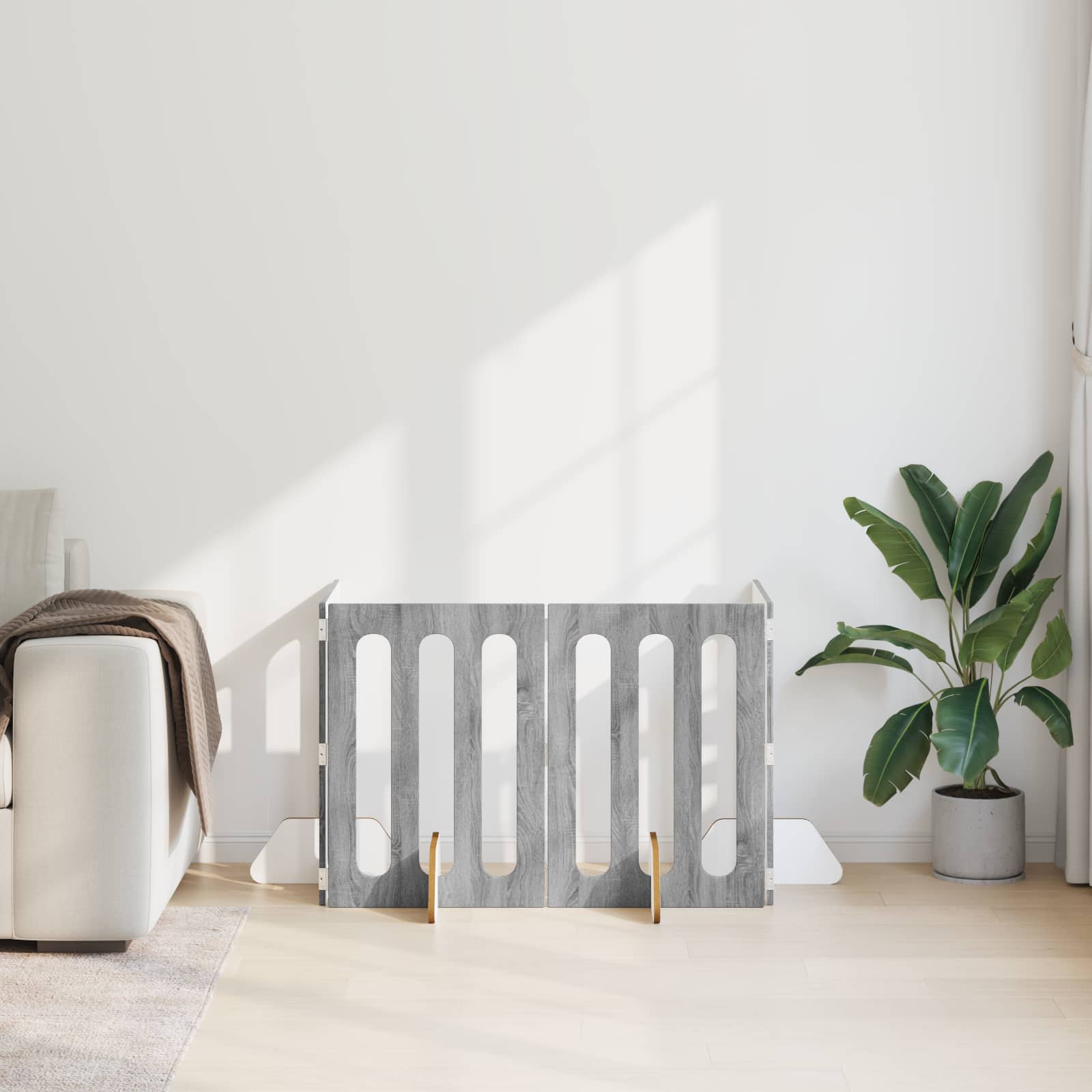 Opvouwbaar huisdierhek 4 pcs Grijze Sonoma 201 x 38 x 70 cm is nu te koop bij PeponiXL, paradijselijk wonen!