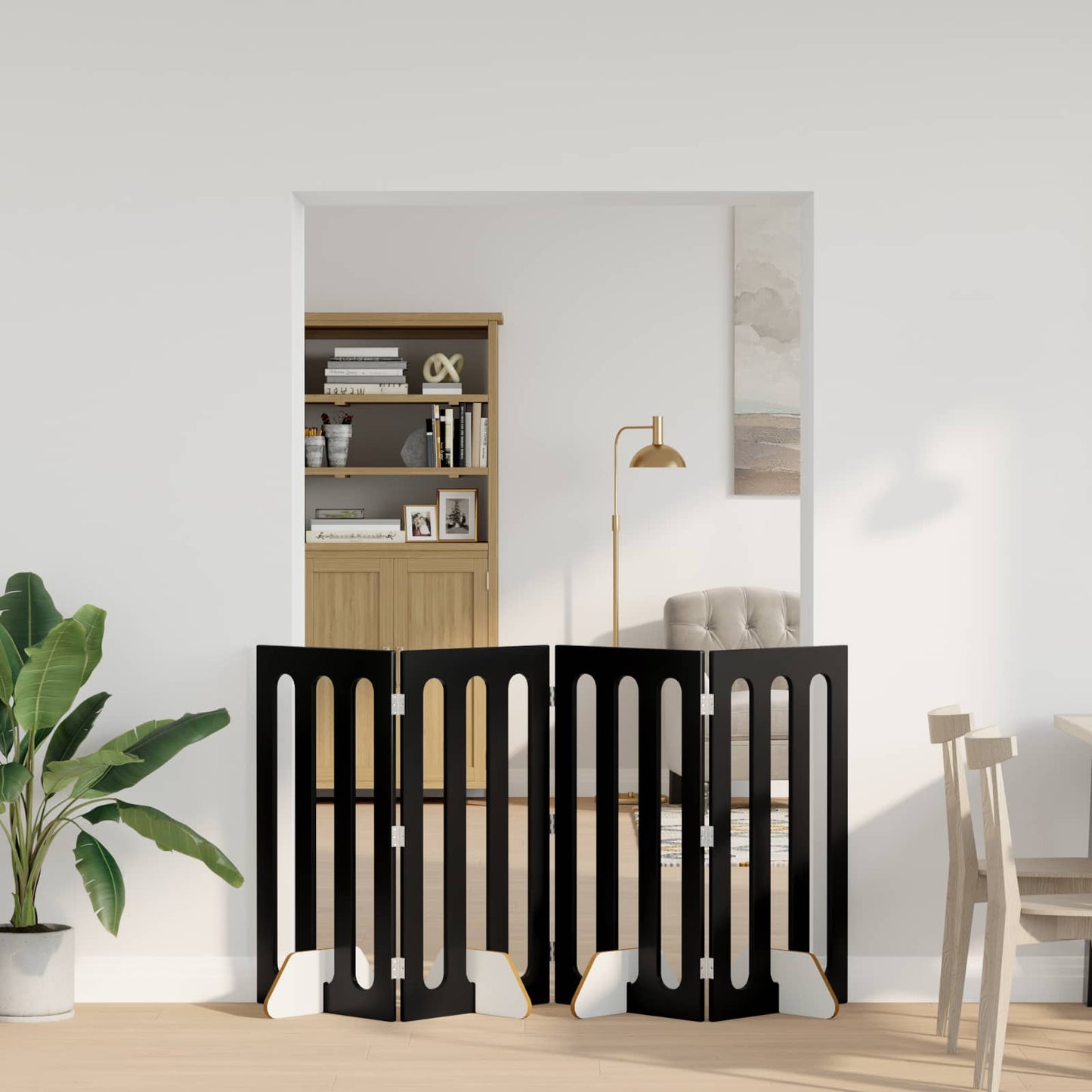 Opvouwbaar huisdierhek 4 pcs Zwarte Eik 201 x 38 x 90 cm is nu te koop bij PeponiXL, paradijselijk wonen!