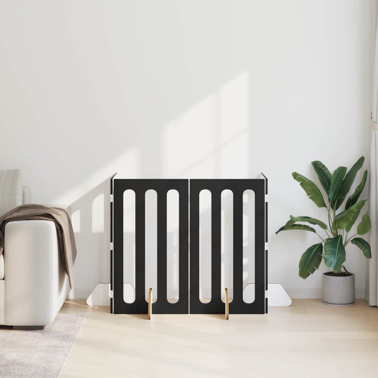 Opvouwbaar huisdierhek 4 pcs Zwarte Eik 201 x 38 x 90 cm is nu te koop bij PeponiXL, paradijselijk wonen!
