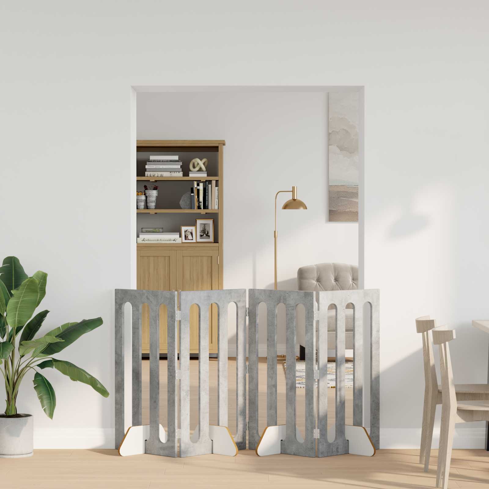 Opvouwbaar huisdierhek 4 pcs Beton Grijs 201 x 38 x 90 cm is nu te koop bij PeponiXL, paradijselijk wonen!