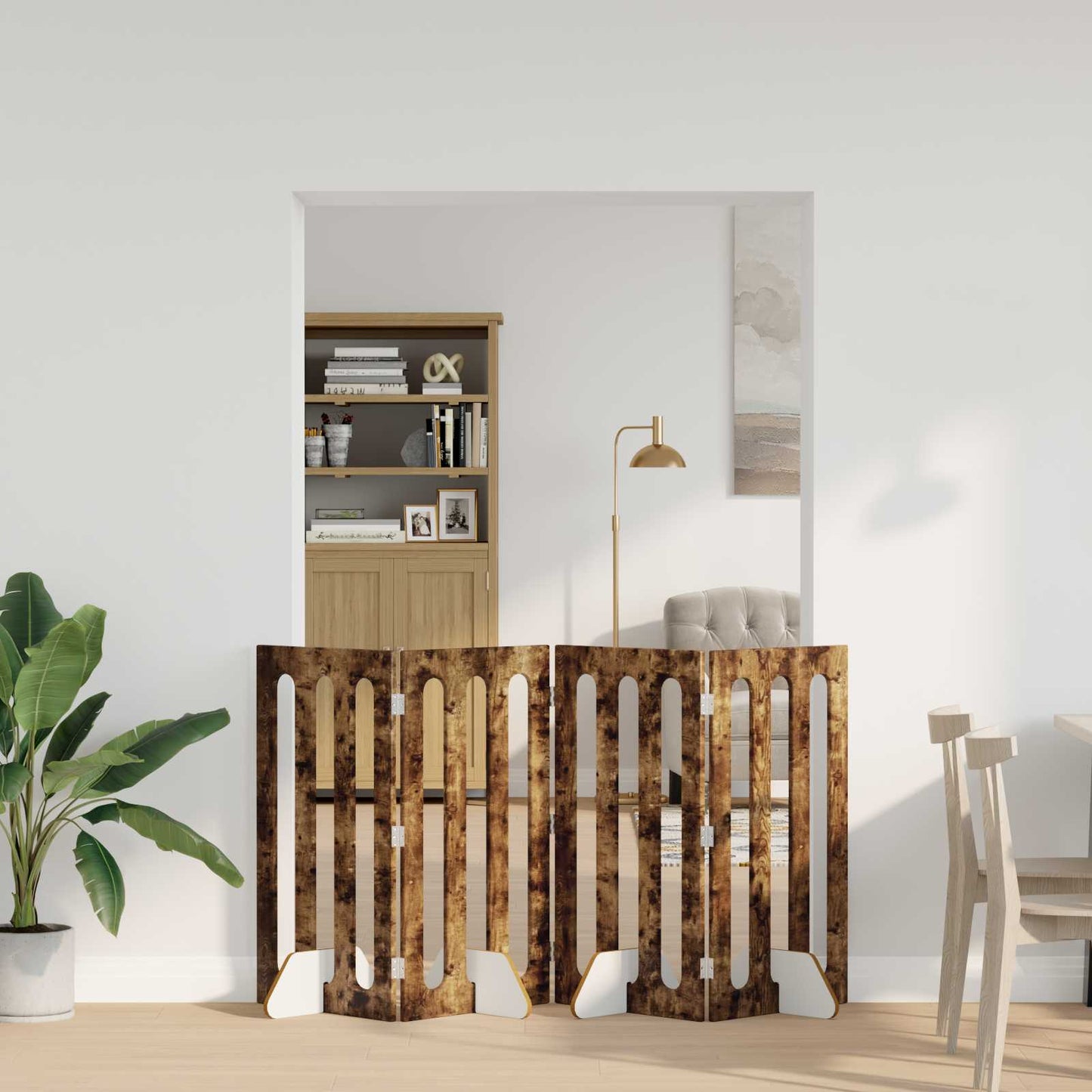 Opvouwbaar huisdierhek 4 pcs Gerookte Eik 201 x 38 x 90 cm is nu te koop bij PeponiXL, paradijselijk wonen!