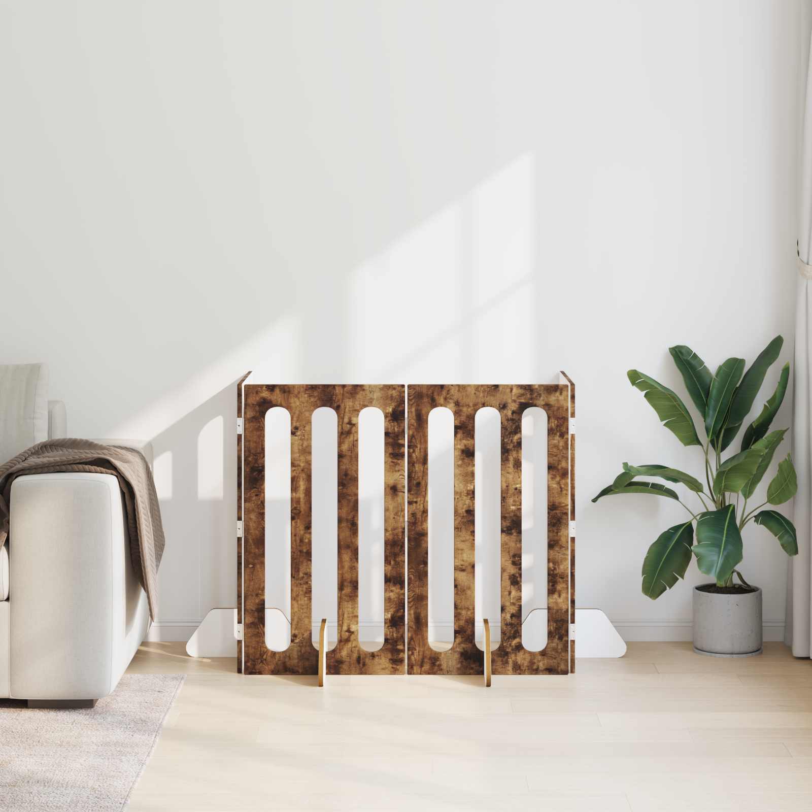 Opvouwbaar huisdierhek 4 pcs Gerookte Eik 201 x 38 x 90 cm is nu te koop bij PeponiXL, paradijselijk wonen!