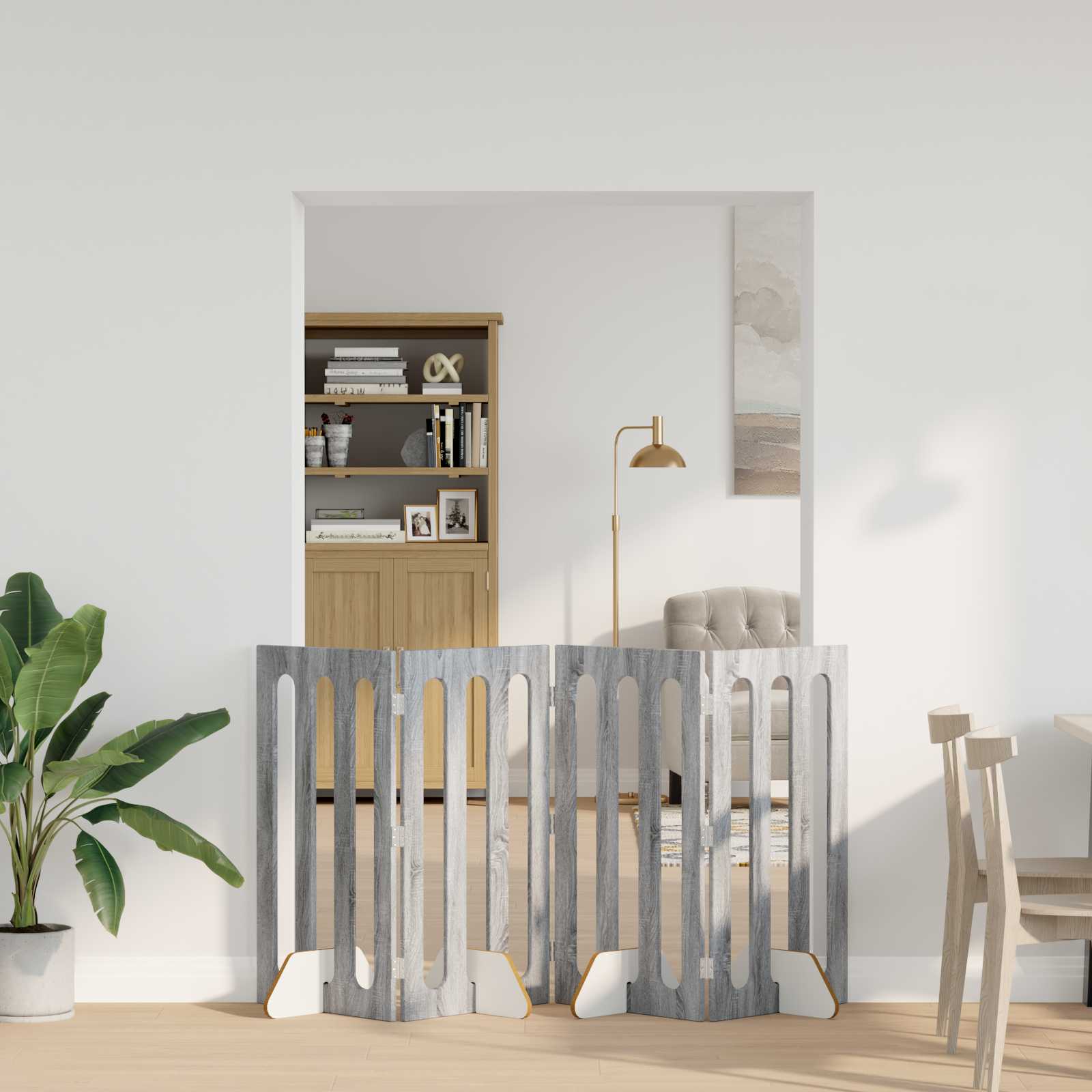 Opvouwbaar huisdierhek 4 pcs Grijze Sonoma 201 x 38 x 90 cm is nu te koop bij PeponiXL, paradijselijk wonen!