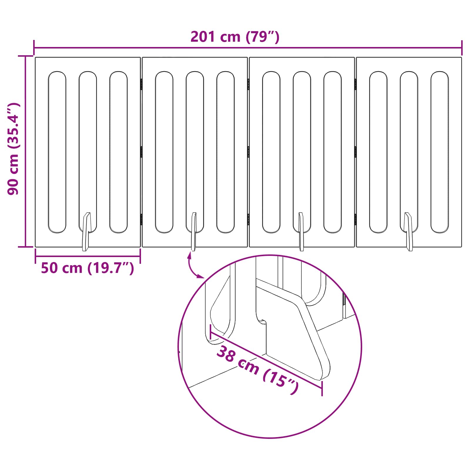 Opvouwbaar huisdierhek 4 pcs Eikenhout 201 x 38 x 90 cm is nu te koop bij PeponiXL, paradijselijk wonen!