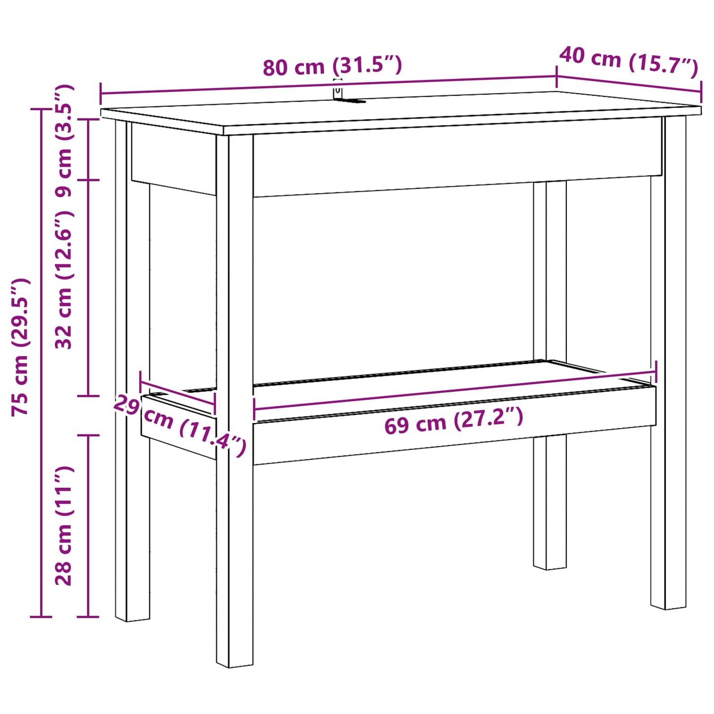 Wandtafel Waskleur Bruin 80 x 40 x 75 cm Massief grenenhout is nu te koop bij PeponiXL, paradijselijk wonen!