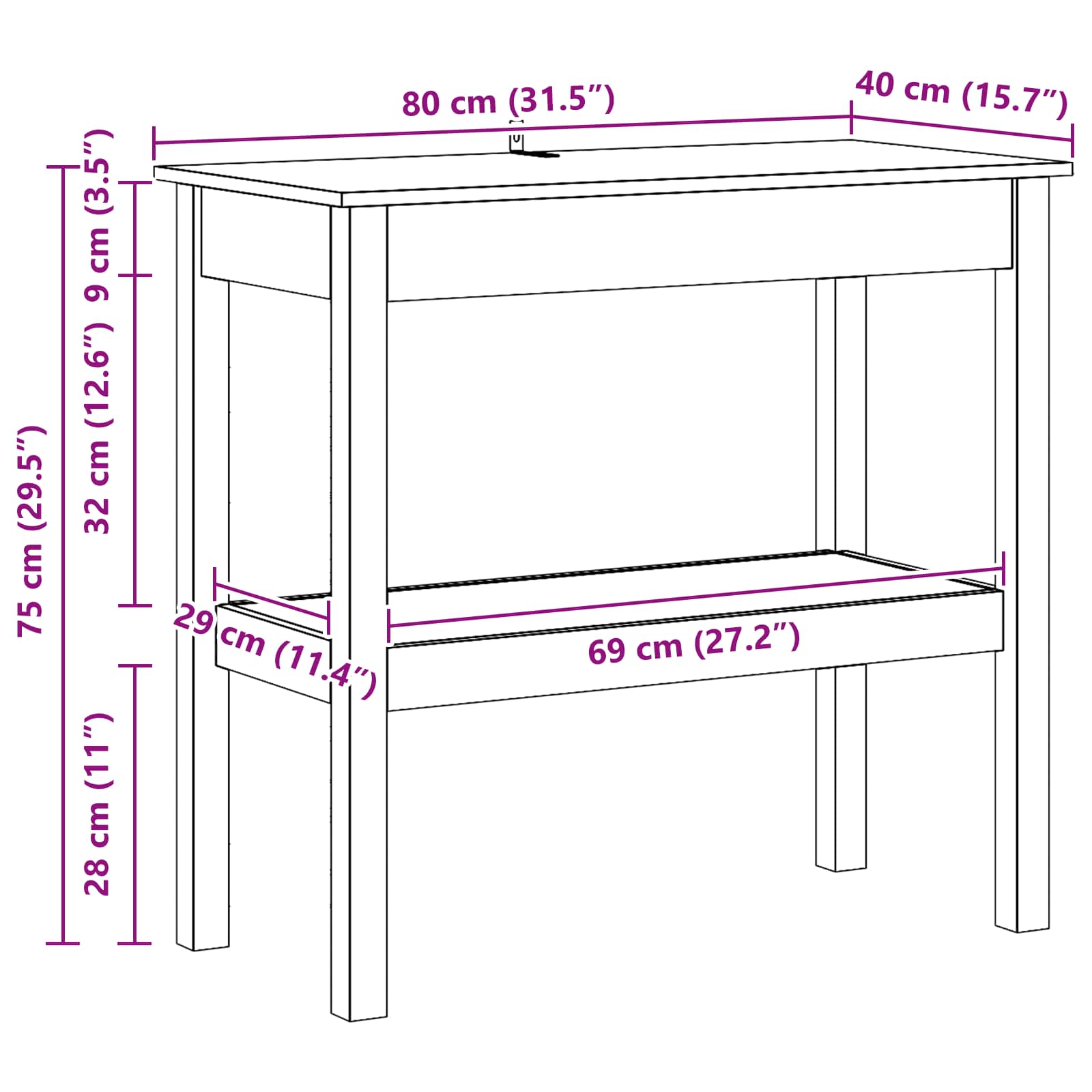 Wandtafel Waskleur Bruin 80 x 40 x 75 cm Massief grenenhout is nu te koop bij PeponiXL, paradijselijk wonen!