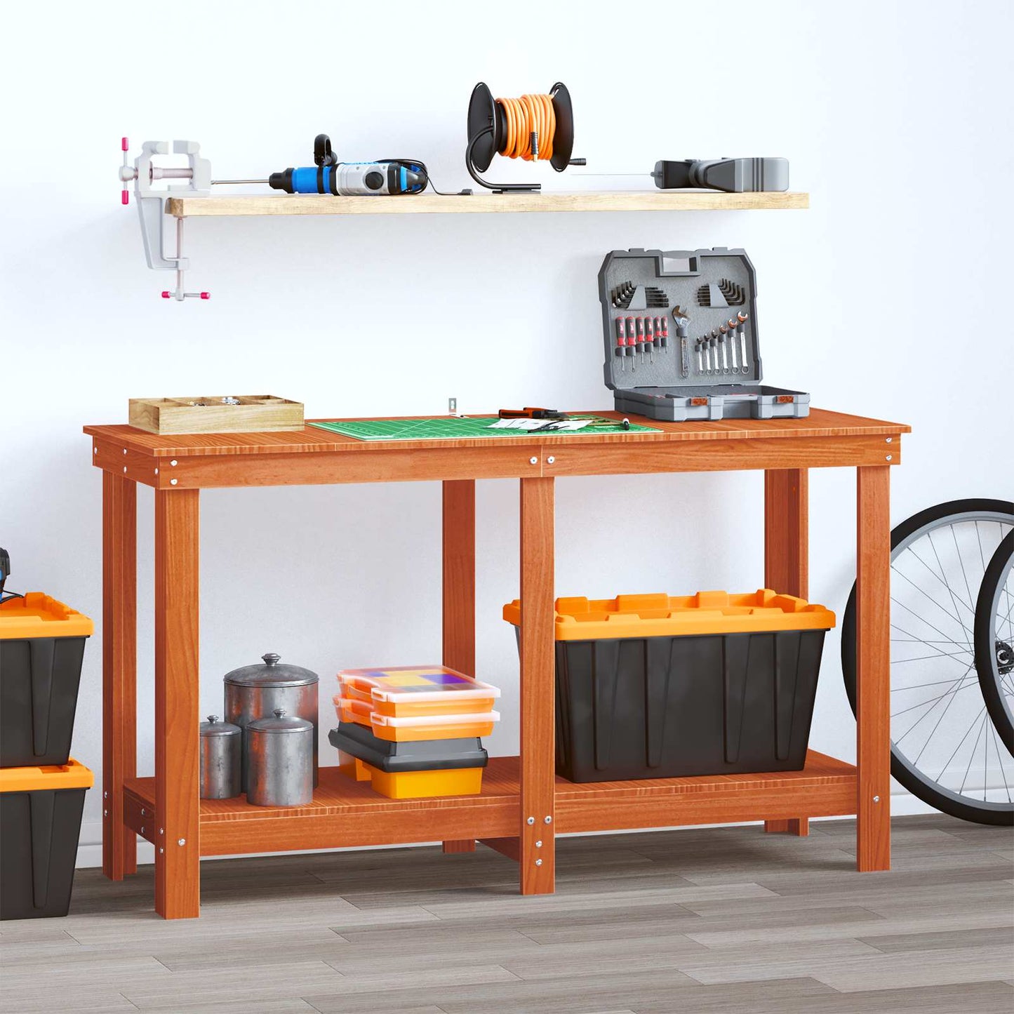 Werkbank Waskleur Bruin 140 x 50 x 80 cm Massief grenenhout is nu te koop bij PeponiXL, paradijselijk wonen!