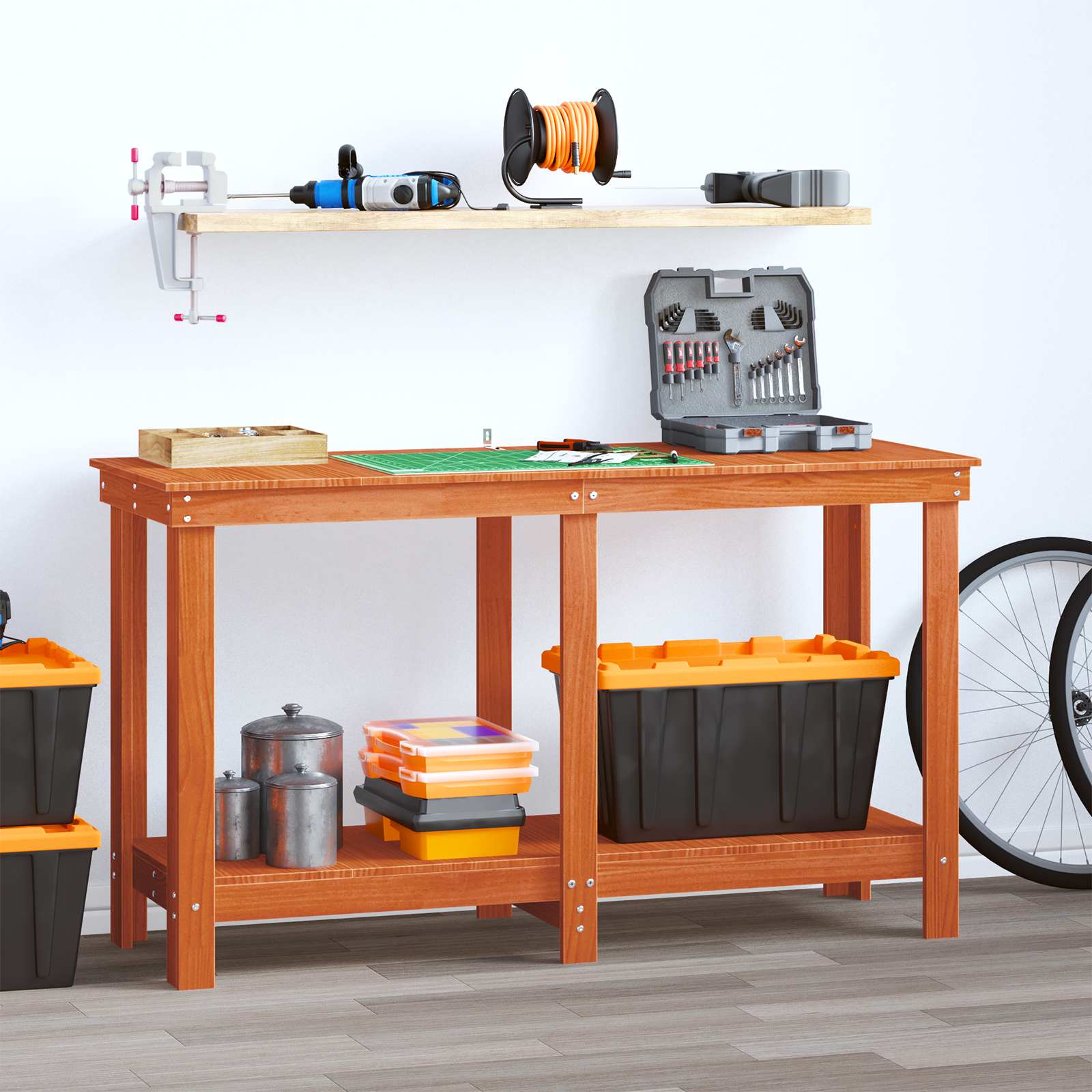 Werkbank Waskleur Bruin 140 x 50 x 80 cm Massief grenenhout is nu te koop bij PeponiXL, paradijselijk wonen!