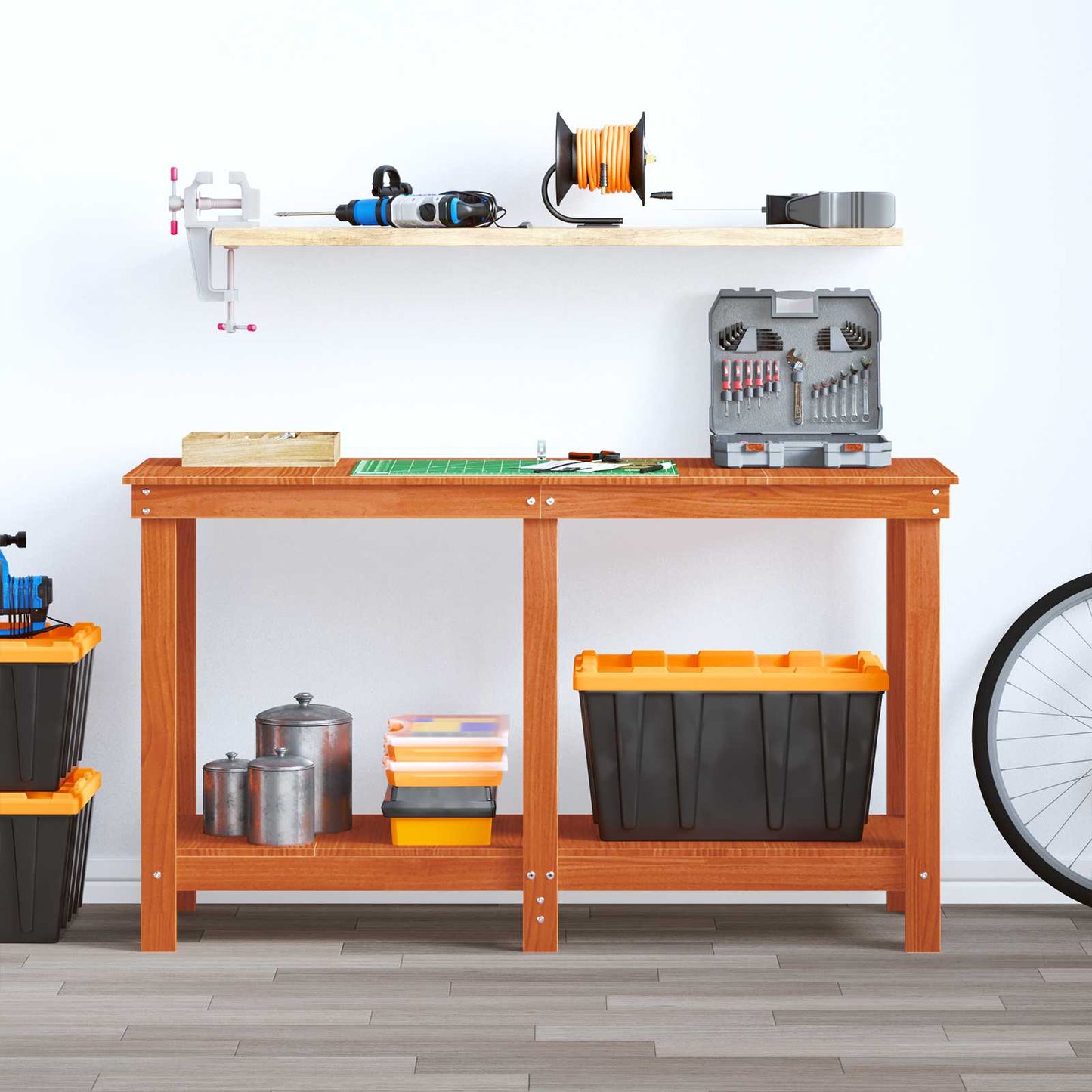 Werkbank Waskleur Bruin 140 x 50 x 80 cm Massief grenenhout is nu te koop bij PeponiXL, paradijselijk wonen!