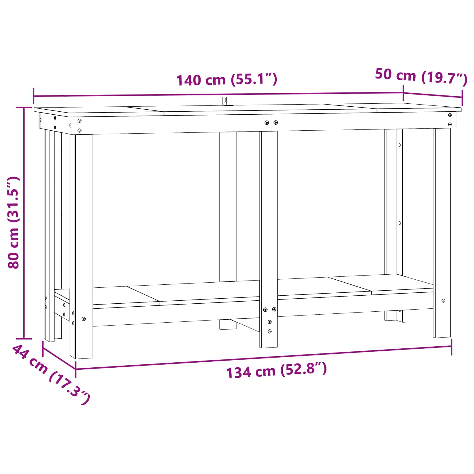 Werkbank Waskleur Bruin 140 x 50 x 80 cm Massief grenenhout is nu te koop bij PeponiXL, paradijselijk wonen!