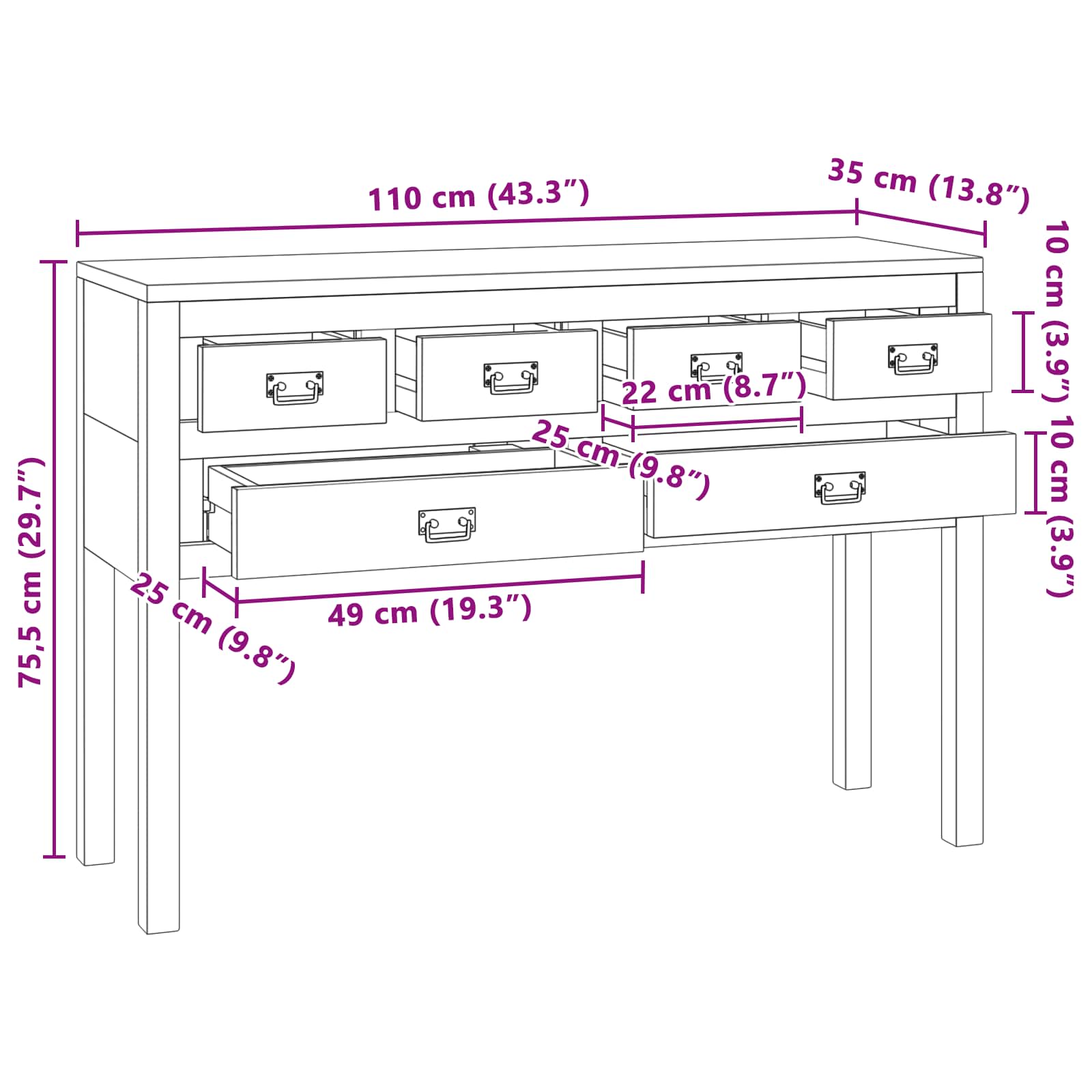 Dressoir Naturel 110 x 35 x 75,5 cm Massief Teakhout is nu te koop bij PeponiXL, paradijselijk wonen!
