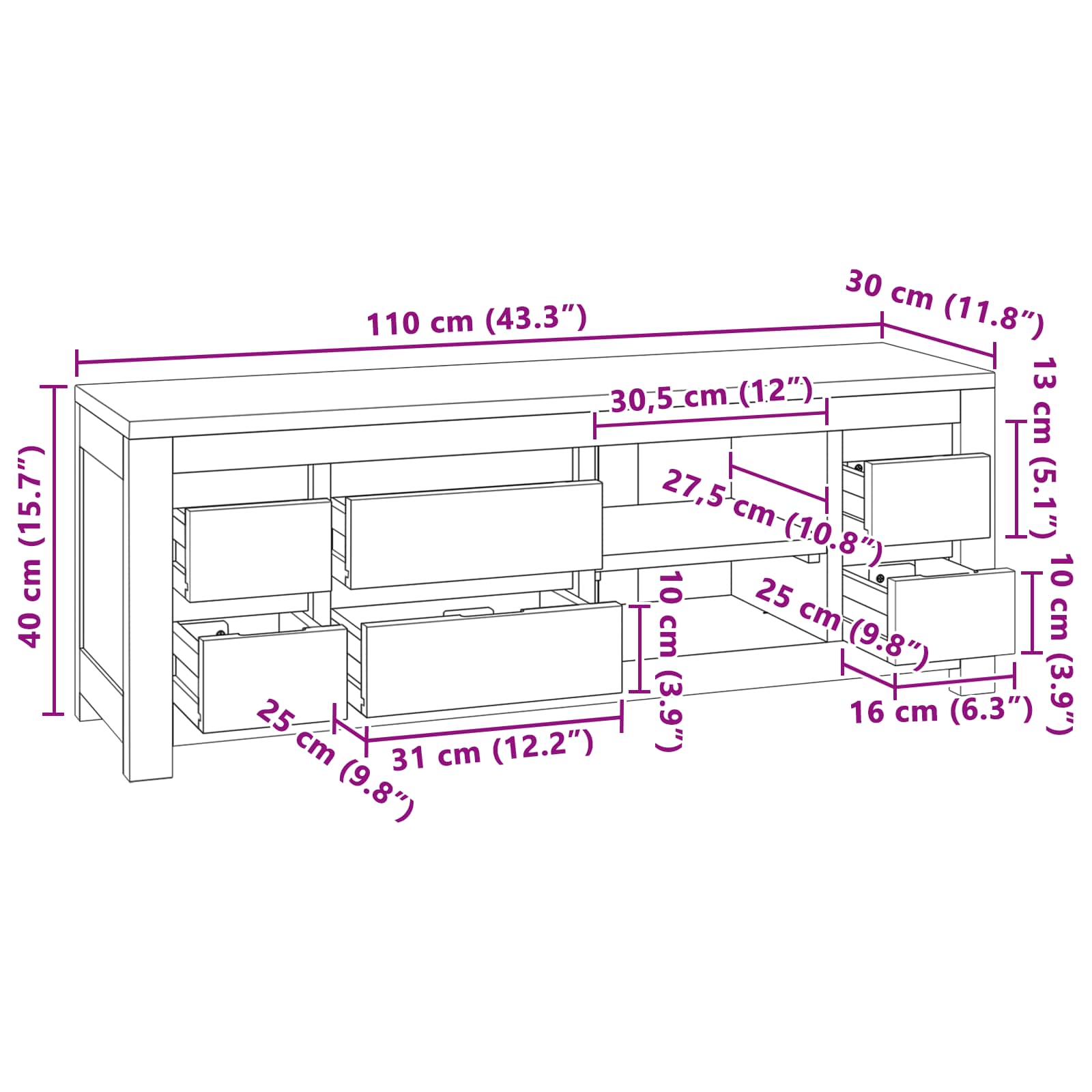 Tv-meubel 110 x 30 x 40 cm Naturel Massief Teakhout is nu te koop bij PeponiXL, paradijselijk wonen!