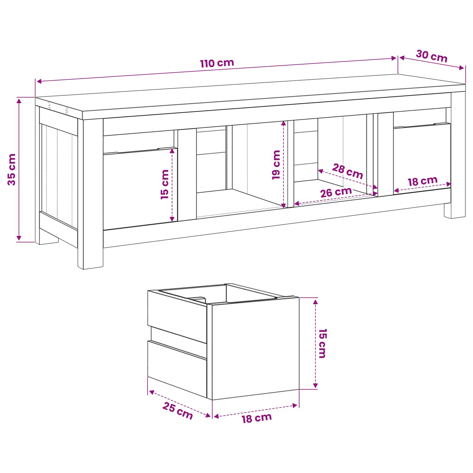 TV-kast 110 x 30 x 35 cm Naturel Massief Teakhout is nu te koop bij PeponiXL, paradijselijk wonen!