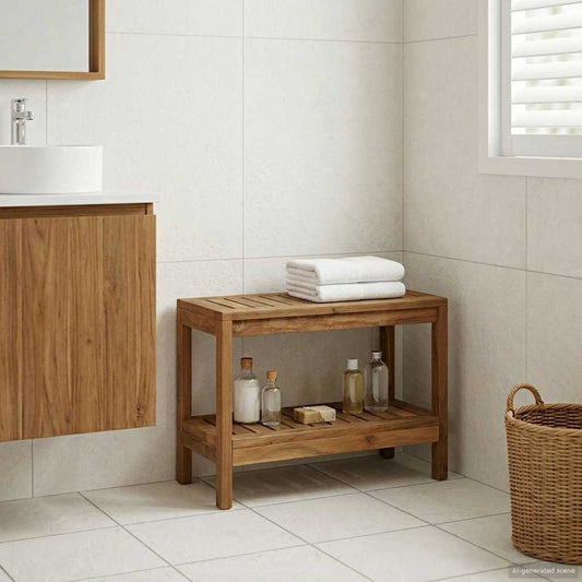 Badkamer Zijtafel Naturel 60 x 30 x 45 cm Massief Teakhout is nu te koop bij PeponiXL, paradijselijk wonen!
