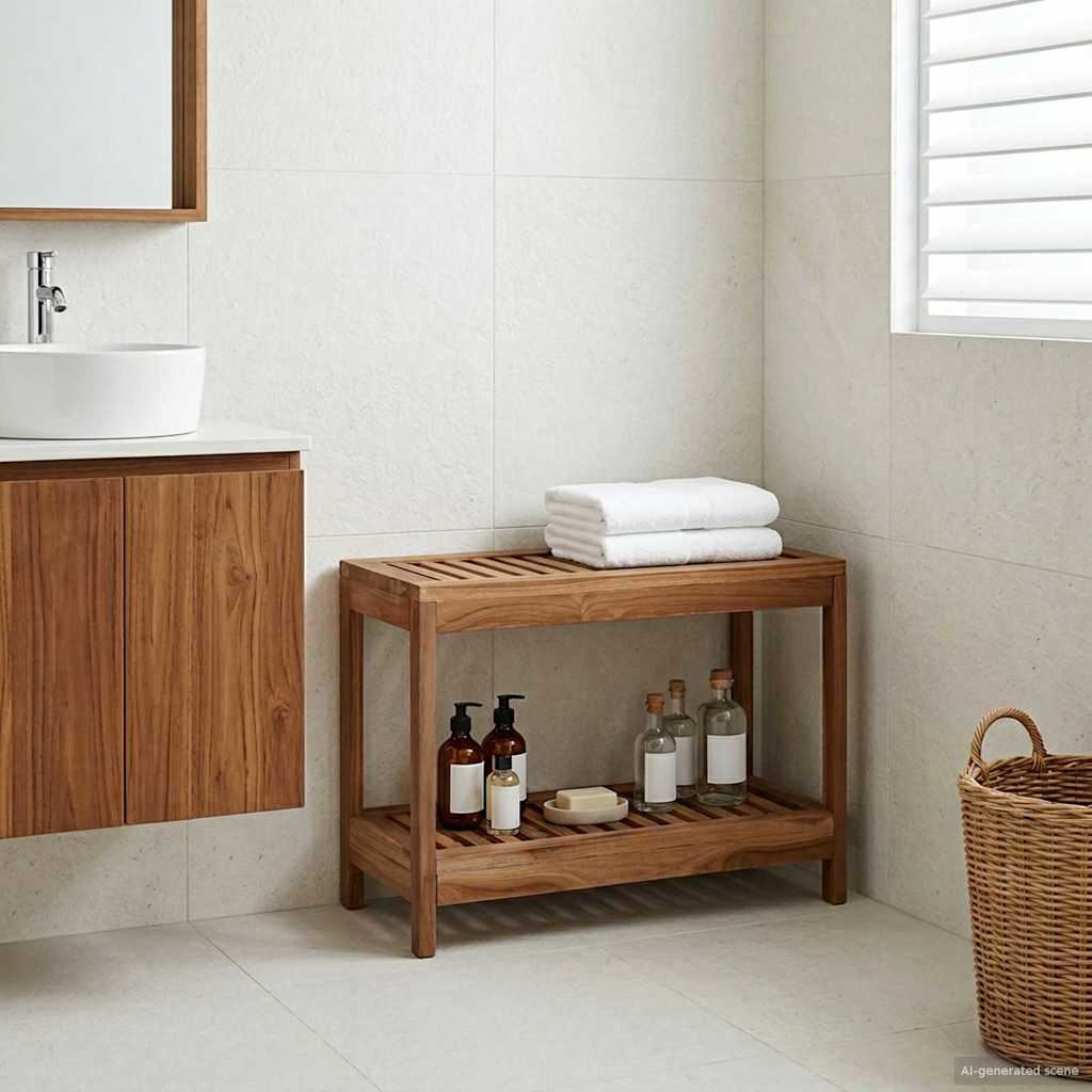 Badkamer Bijzettafel Naturel 60 x 30 x 45 cm Massief Teakhout is nu te koop bij PeponiXL, paradijselijk wonen!