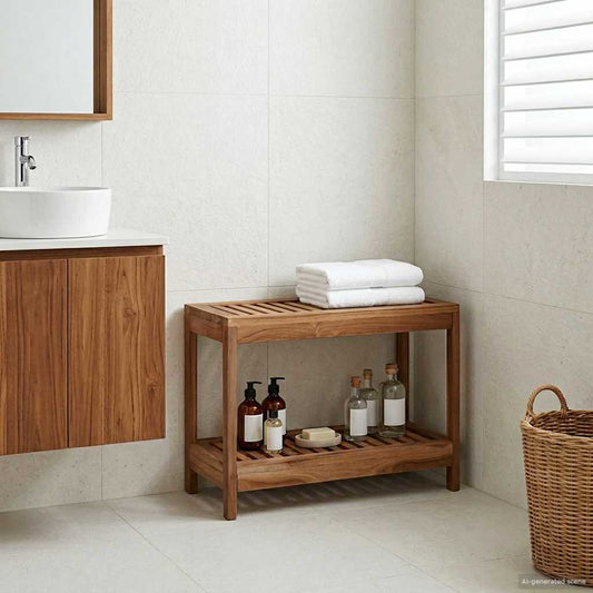Badkamer Bijzettafel Naturel 60 x 30 x 45 cm Massief Teakhout is nu te koop bij PeponiXL, paradijselijk wonen!