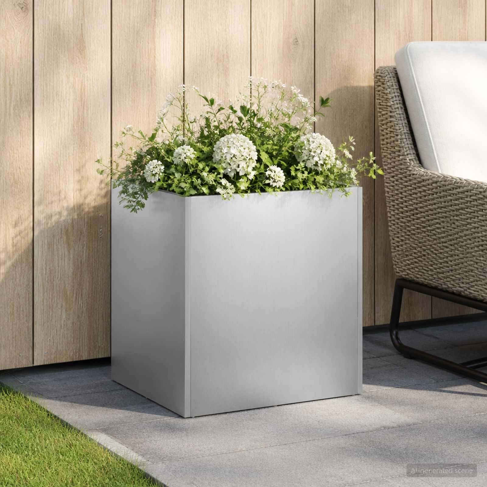 Tuin Bloempot zilver 25 x 25 x 25 cm Roestvrij staal is nu te koop bij PeponiXL, paradijselijk wonen!