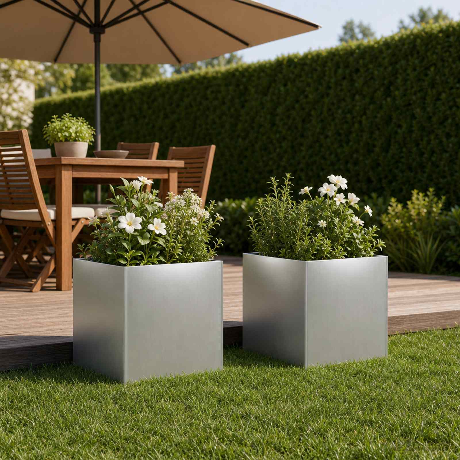 Tuin Bloempot 2 st zilver 25 x 25 x 25 cm Gegalvaniseerd staal is nu te koop bij PeponiXL, paradijselijk wonen!