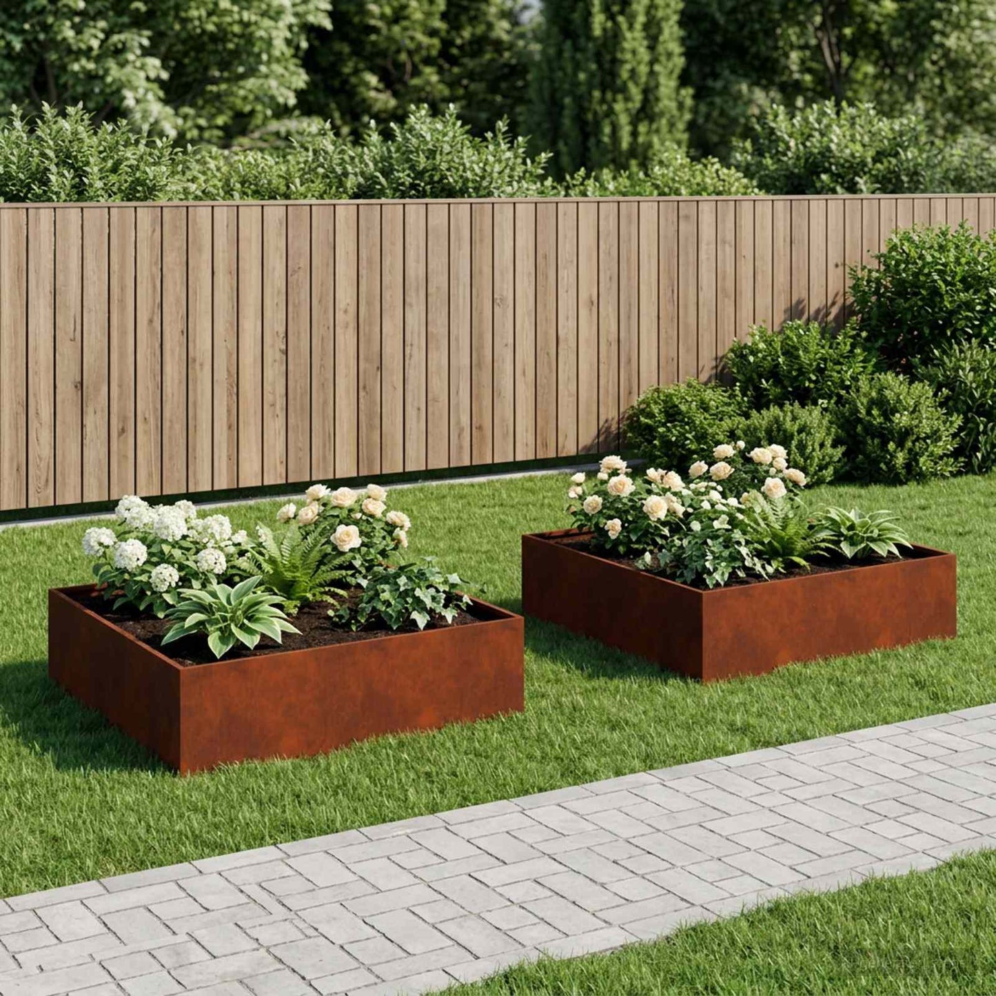 Tuin Bloempot 2 st Roestkleurig 80 x 80 x 30 cm weervast staal is nu te koop bij PeponiXL, paradijselijk wonen!