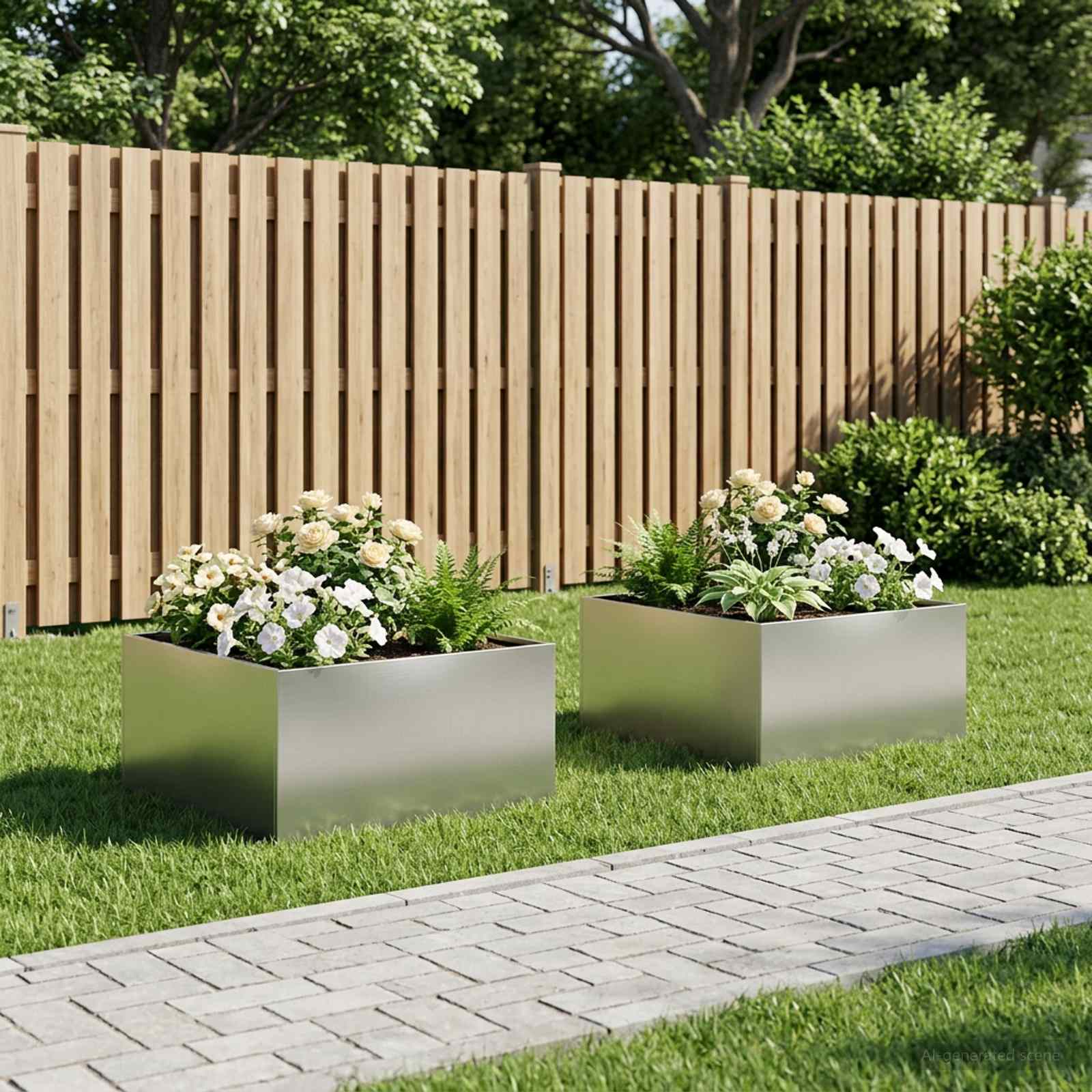 Tuin Bloempot 2 st zilver 80 x 80 x 40 cm Roestvrij staal is nu te koop bij PeponiXL, paradijselijk wonen!