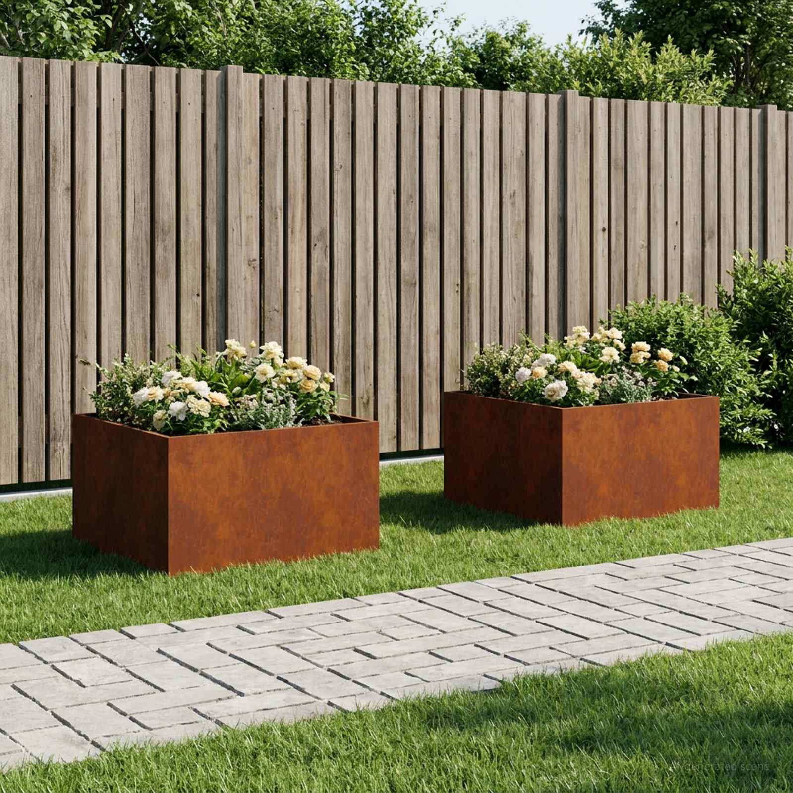 Tuin Bloempot 2 st Roestkleurig 80 x 80 x 40 cm weervast staal is nu te koop bij PeponiXL, paradijselijk wonen!