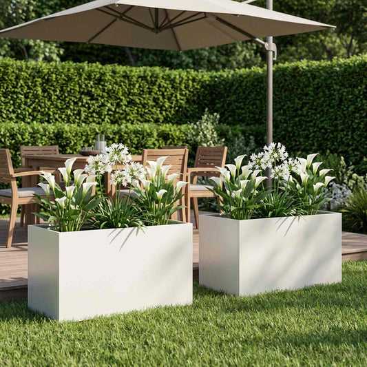 Plantenbak 2 st Wit 100 x 50 x 50 cm Koudgewalst staal is nu te koop bij PeponiXL, paradijselijk wonen!