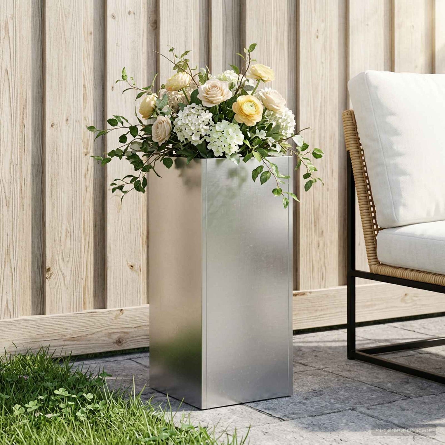 Tuin Bloempot zilver 20 x 20 x 50 cm Roestvrij staal is nu te koop bij PeponiXL, paradijselijk wonen!