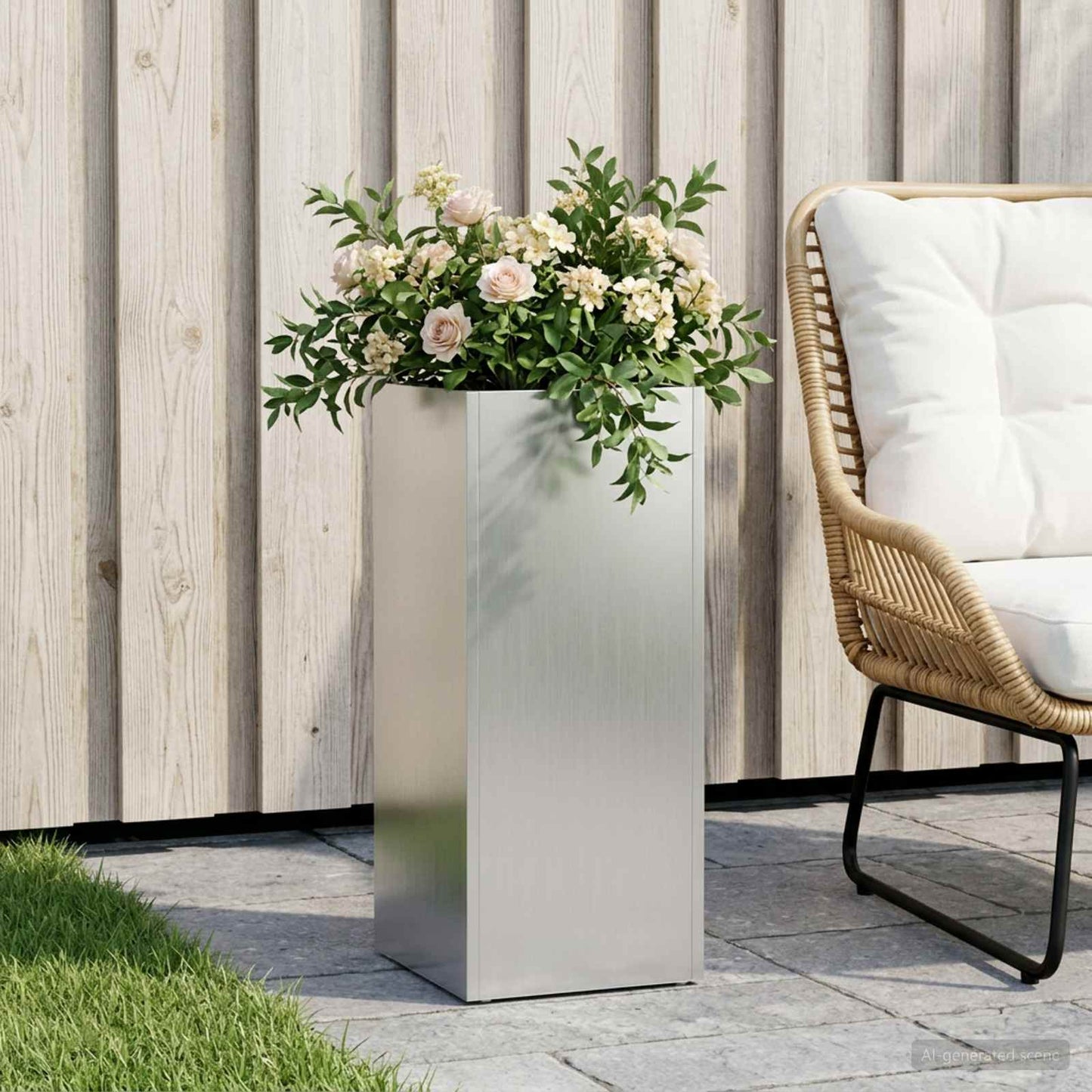 Tuin Bloempot zilver 20 x 20 x 50 cm Gegalvaniseerd staal is nu te koop bij PeponiXL, paradijselijk wonen!