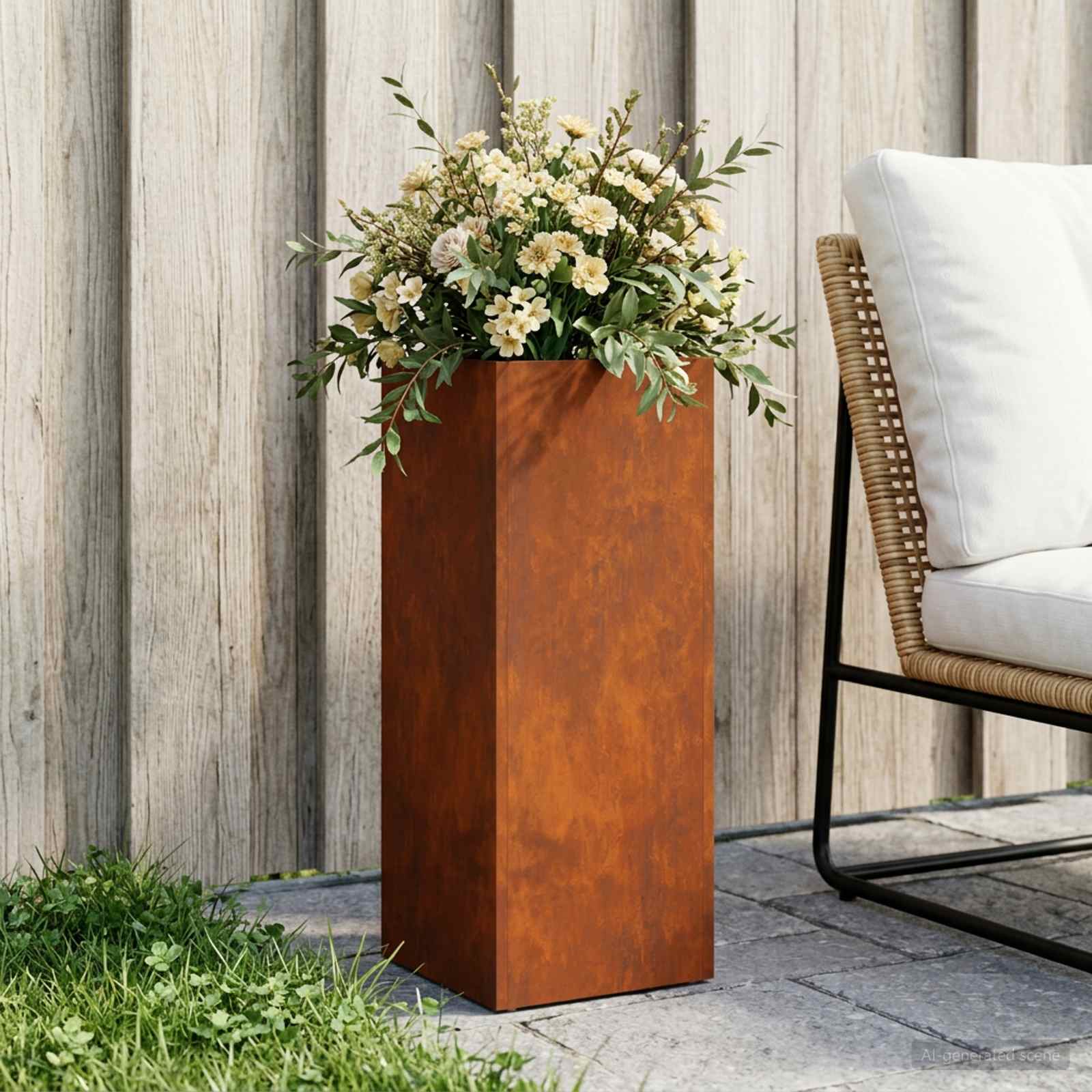 Tuin Bloempot Roestkleurig 20 x 20 x 50 cm weervast staal is nu te koop bij PeponiXL, paradijselijk wonen!