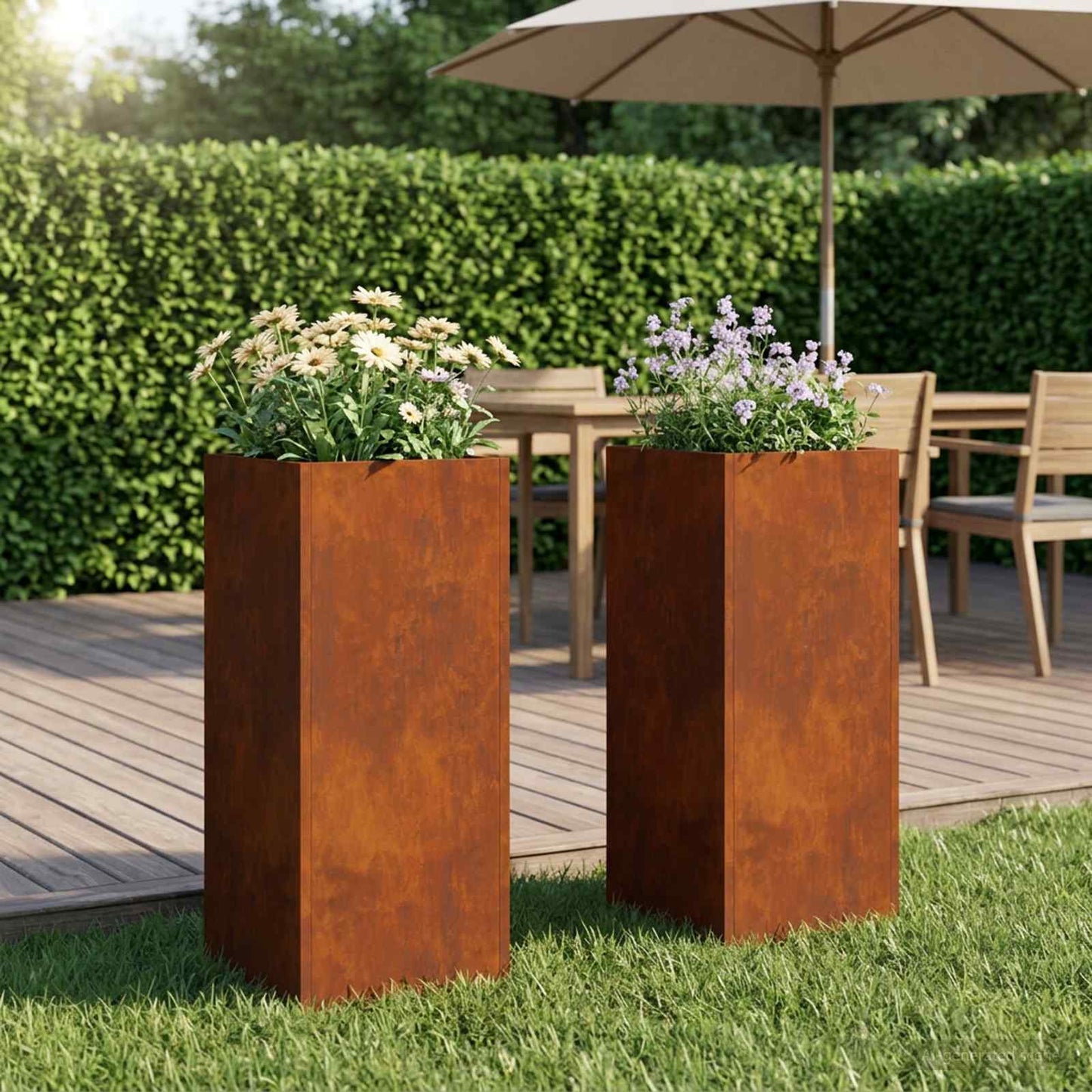 Tuin Bloempot 2 st Roestkleurig 20 x 20 x 50 cm weervast staal is nu te koop bij PeponiXL, paradijselijk wonen!