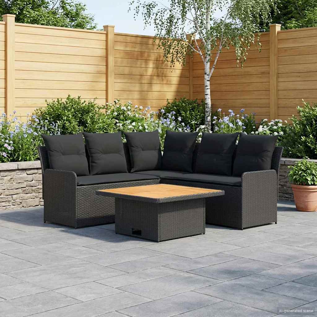 Meubelsets met kussen 4 pcs Zwart PE Rattan is nu te koop bij PeponiXL, paradijselijk wonen!