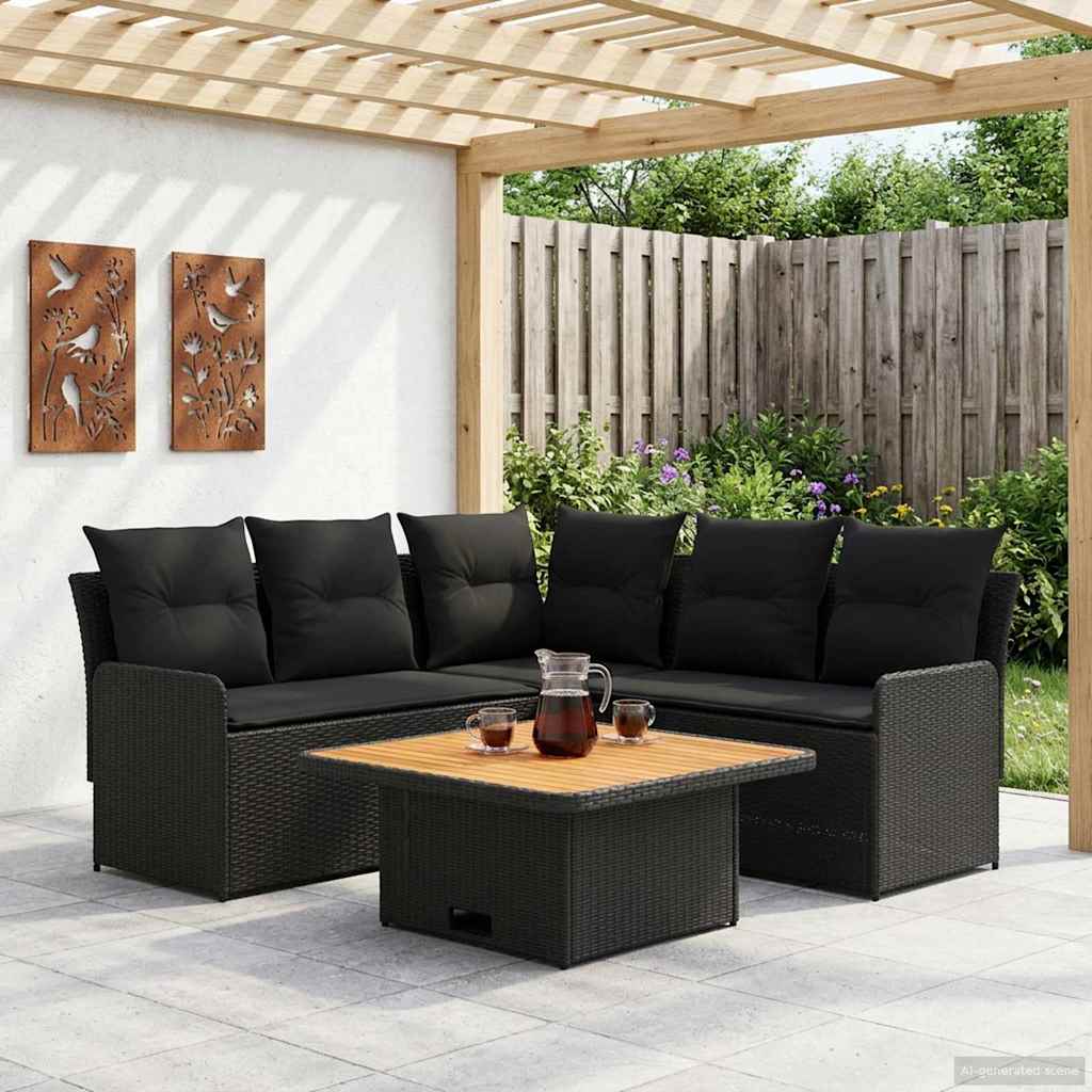 Meubelsets met kussen 4 pcs Zwart PE Rattan is nu te koop bij PeponiXL, paradijselijk wonen!