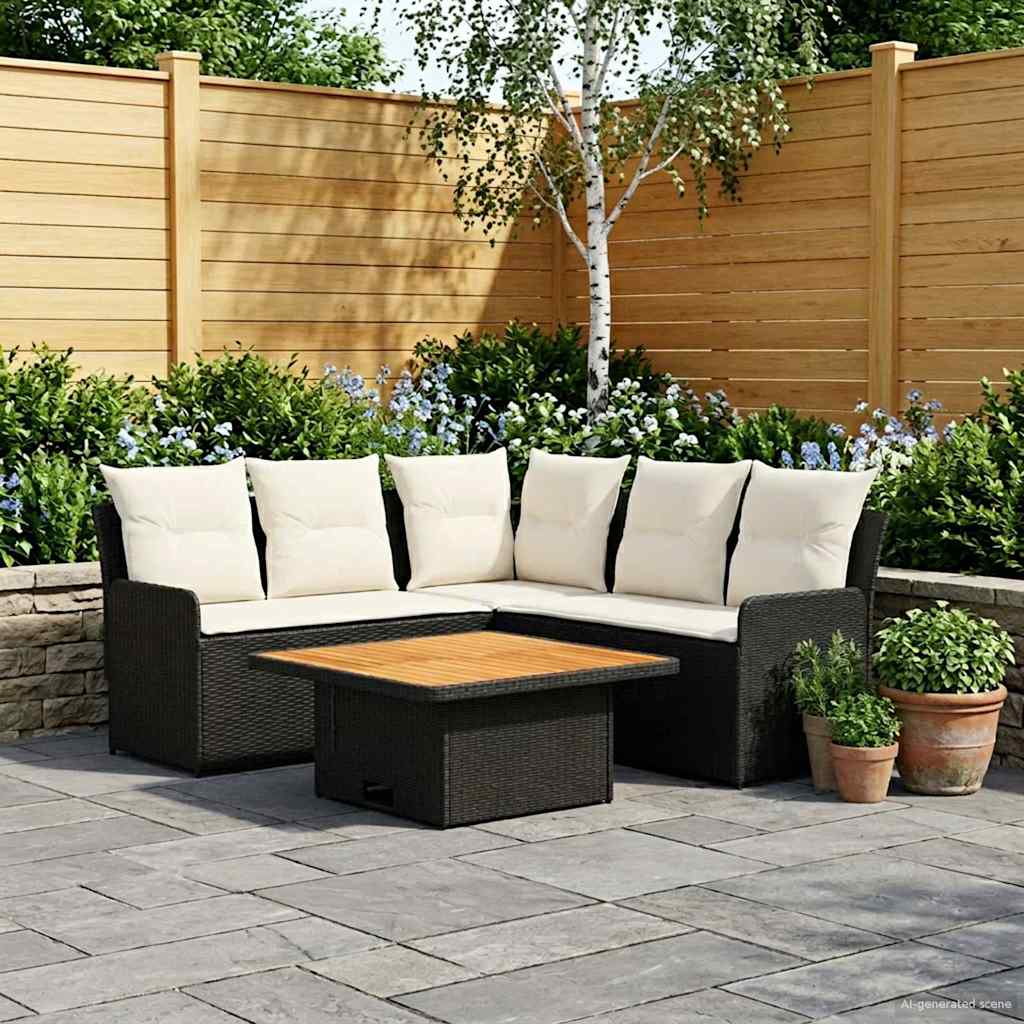 Meubelsets met kussen 4 pcs Zwart en Crème PE Rattan is nu te koop bij PeponiXL, paradijselijk wonen!
