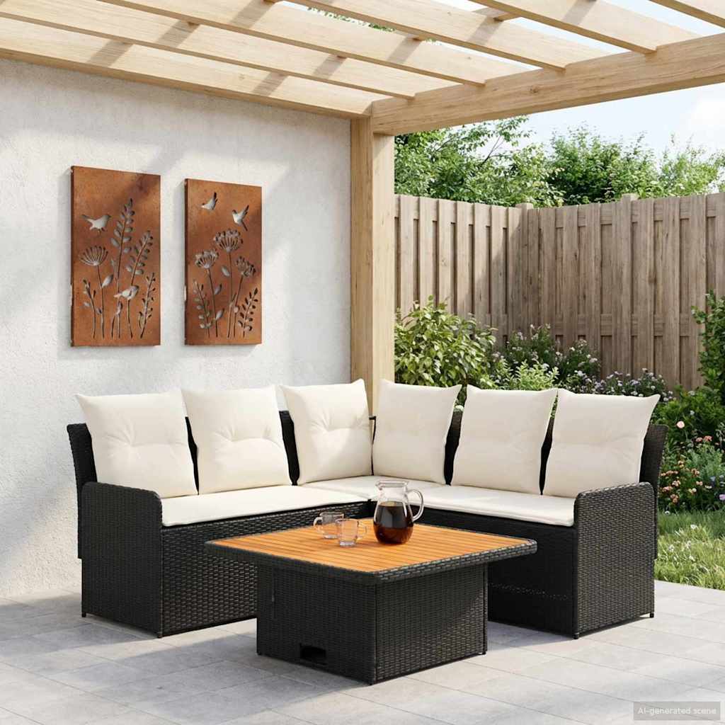 Meubelsets met kussen 4 pcs Zwart en Crème PE Rattan is nu te koop bij PeponiXL, paradijselijk wonen!