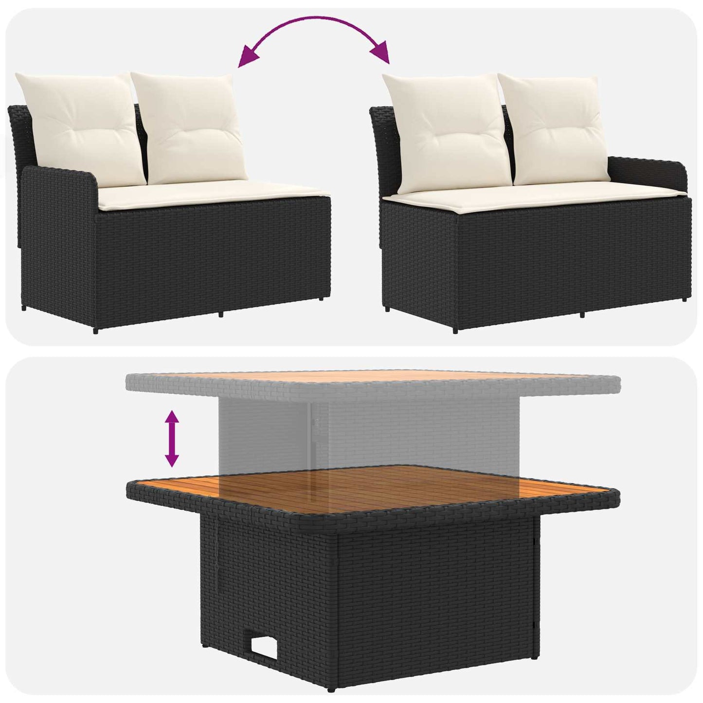 Meubelsets met kussen 4 pcs Zwart en Crème PE Rattan is nu te koop bij PeponiXL, paradijselijk wonen!