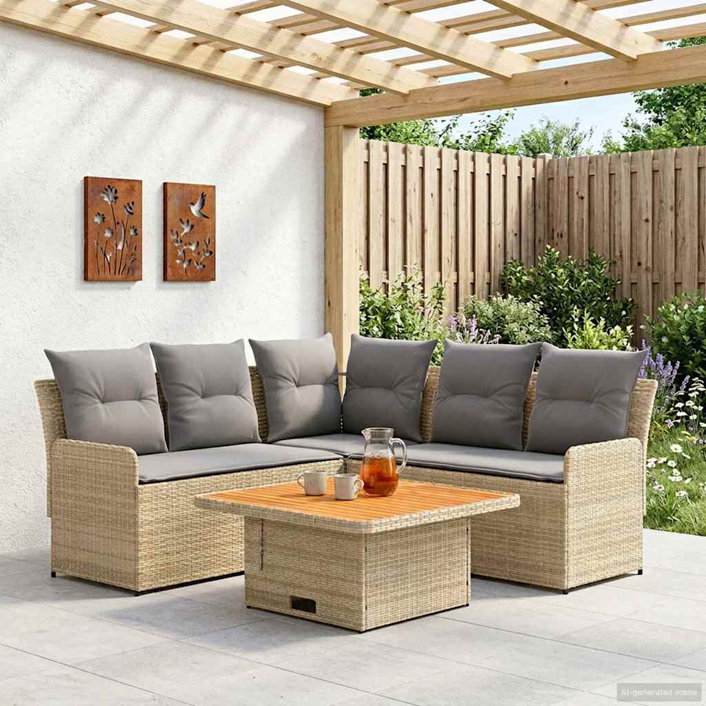 Meubelsets met kussen 4 pcs Beige en Licht Grijs PE Rattan is nu te koop bij PeponiXL, paradijselijk wonen!