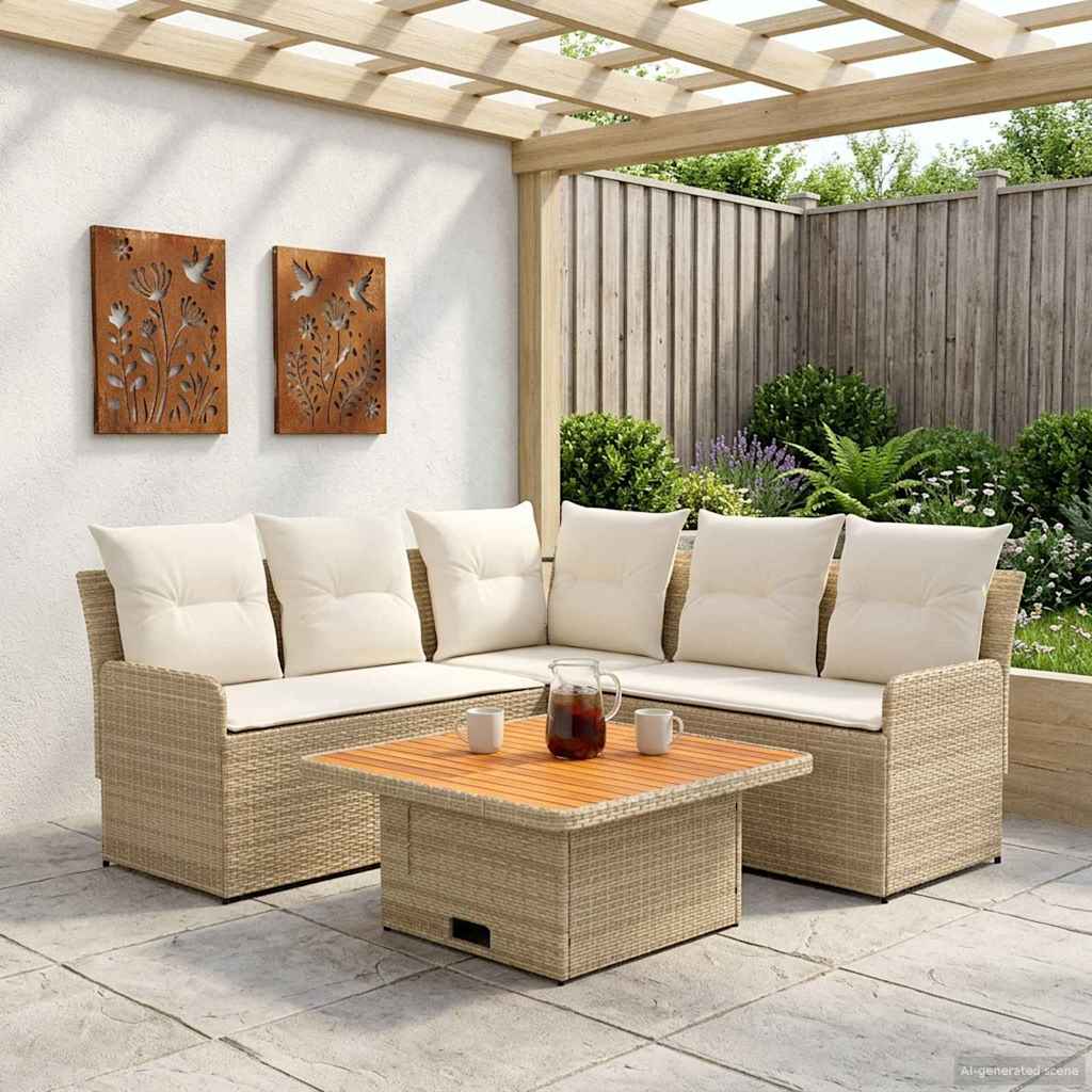 Meubelsets met kussen 4 pcs Beige en Crème PE Rattan is nu te koop bij PeponiXL, paradijselijk wonen!