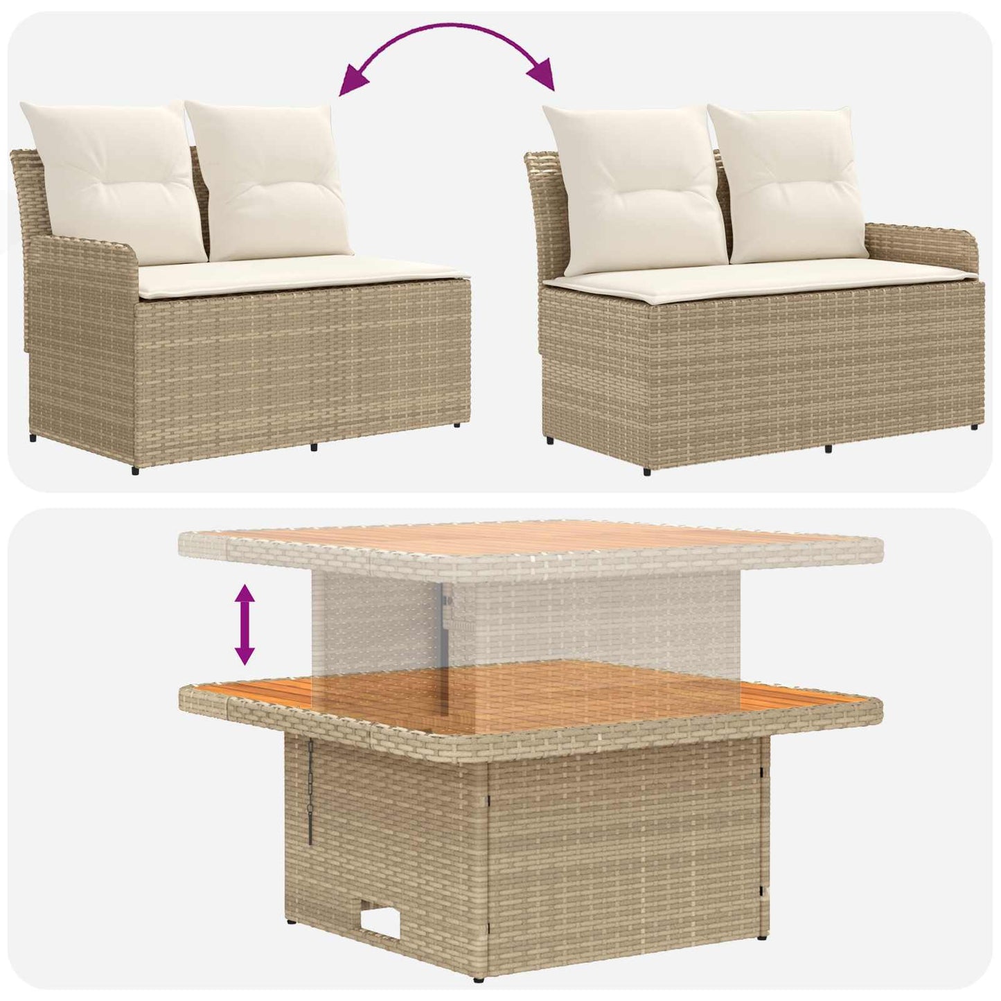 Meubelsets met kussen 4 pcs Beige en Crème PE Rattan is nu te koop bij PeponiXL, paradijselijk wonen!