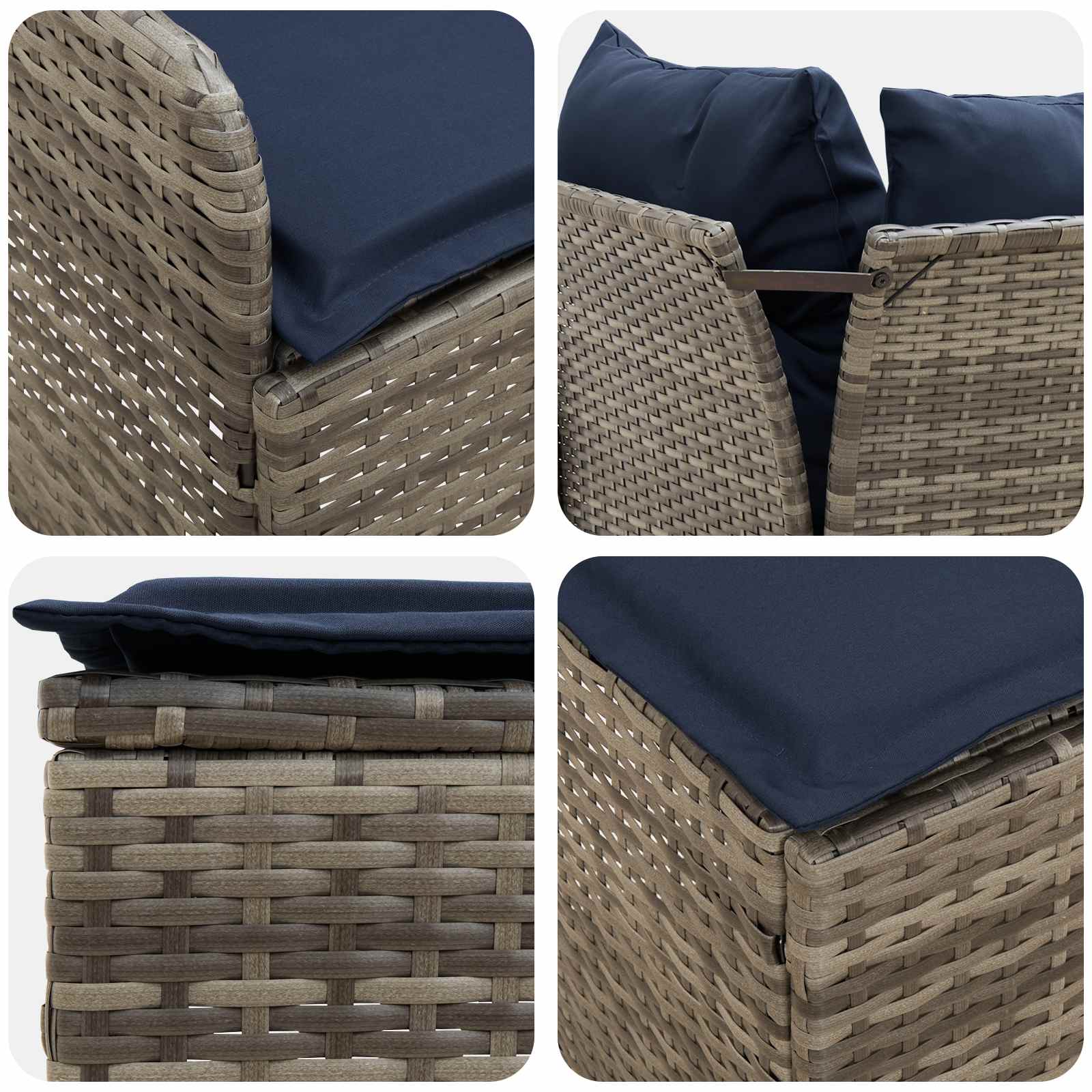 Meubelsets met kussen 4 pcs Grijs en Marineblauw PE Rattan is nu te koop bij PeponiXL, paradijselijk wonen!